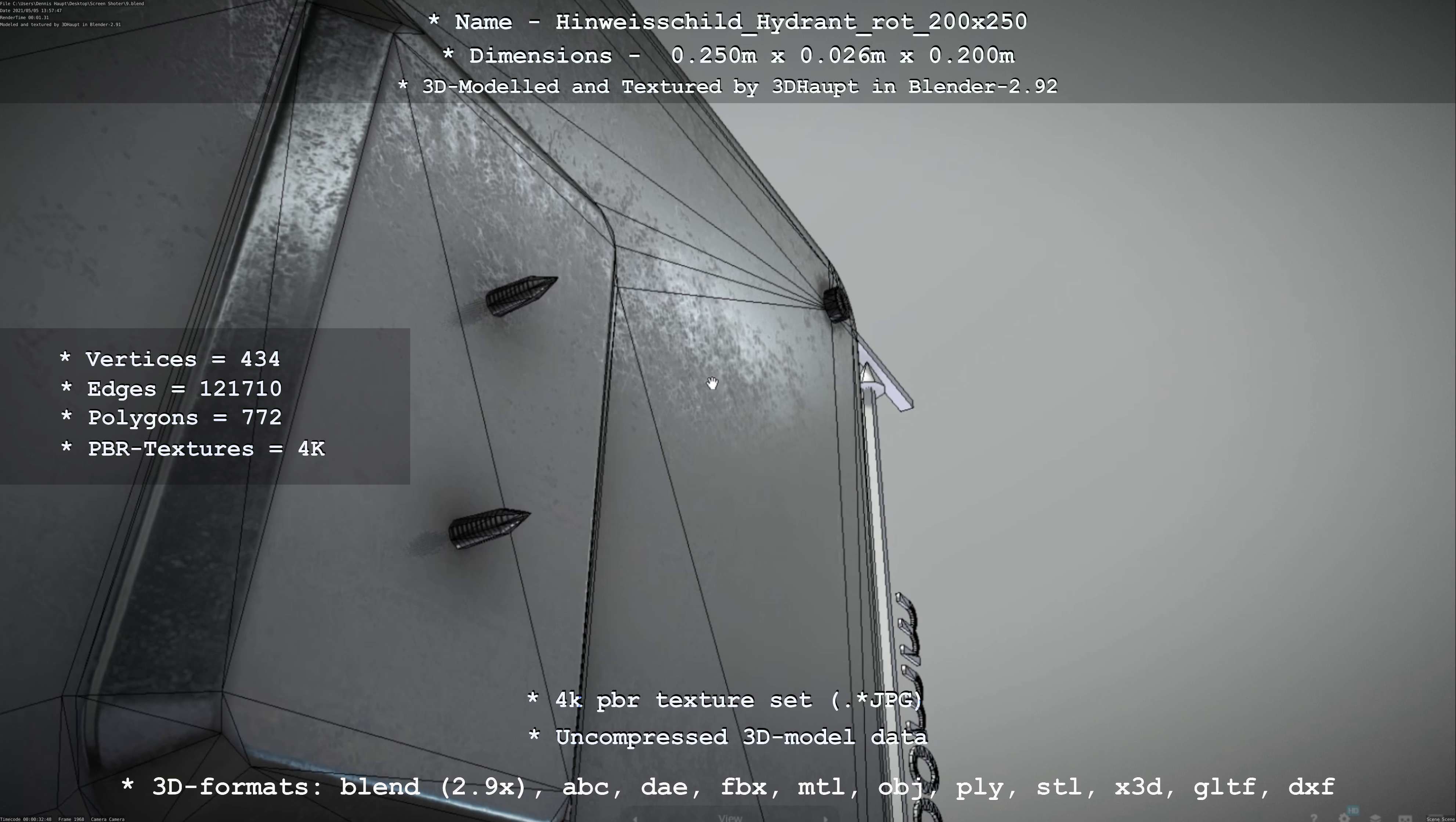 Hinweisschild Hydrant rot 200x250mm Low-poly 3D model_17