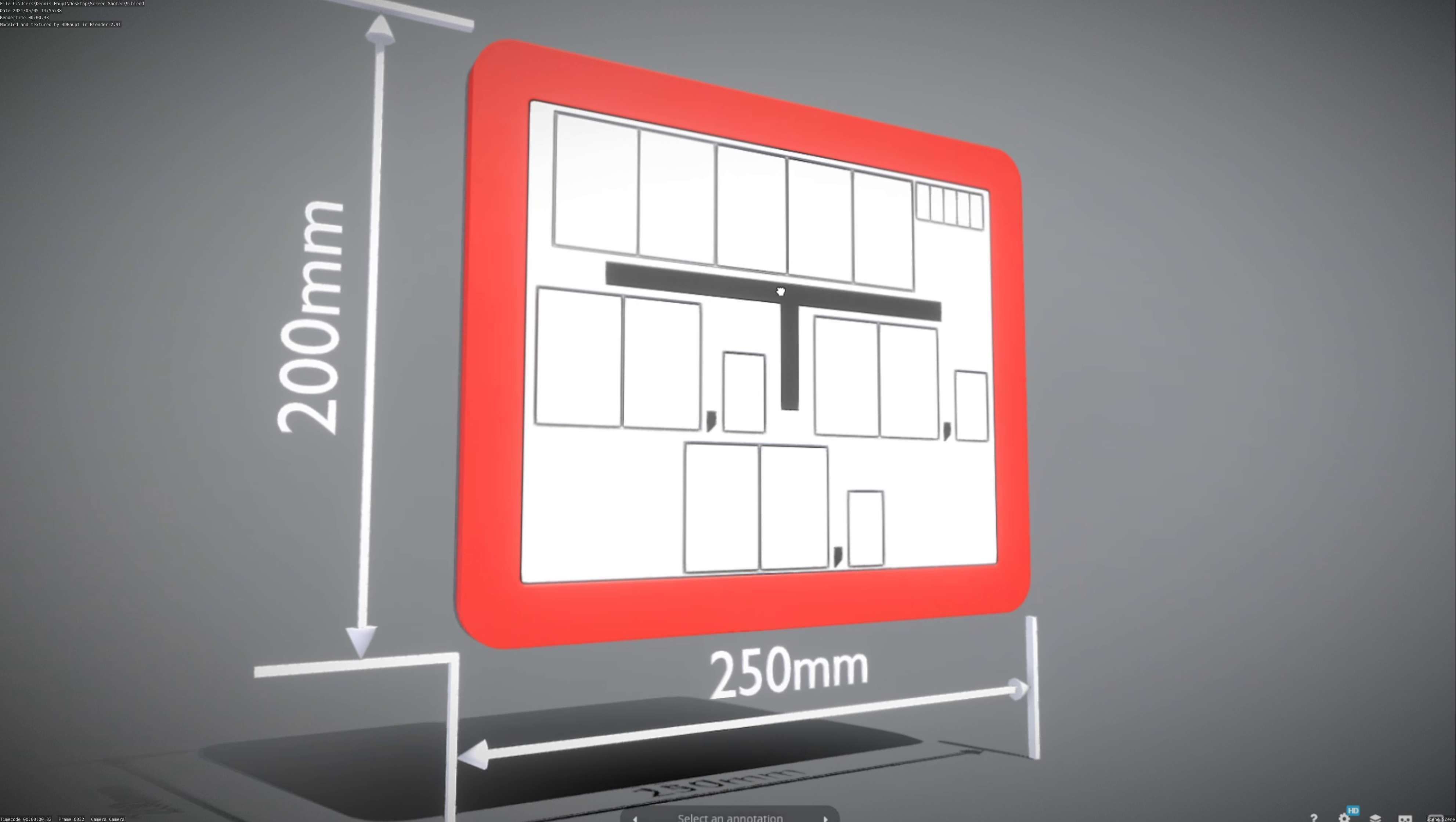 Hinweisschild Hydrant rot 200x250mm Low-poly 3D model_79
