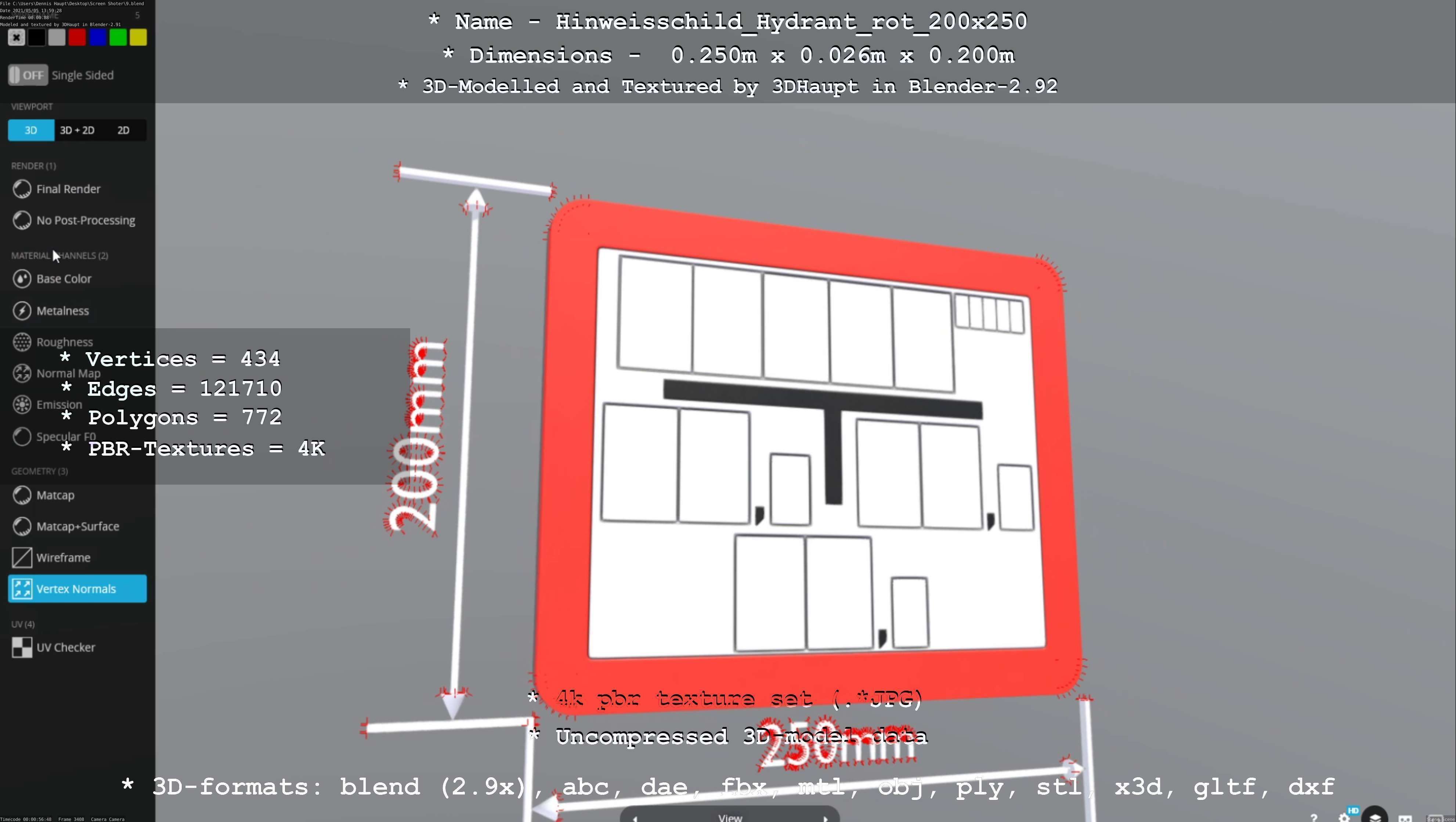 Hinweisschild Hydrant rot 200x250mm Low-poly 3D model_29