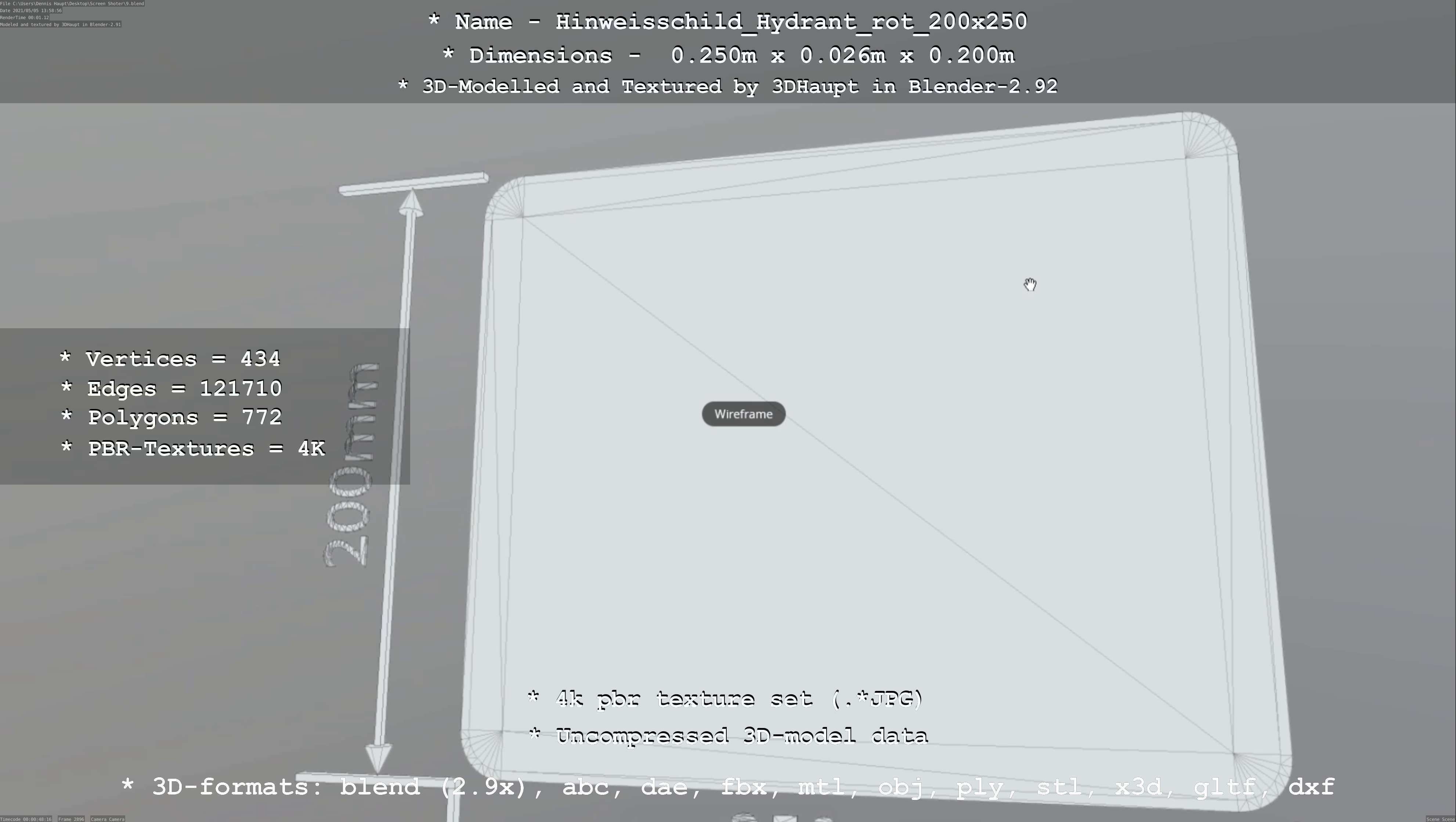 Hinweisschild Hydrant rot 200x250mm Low-poly 3D model_56