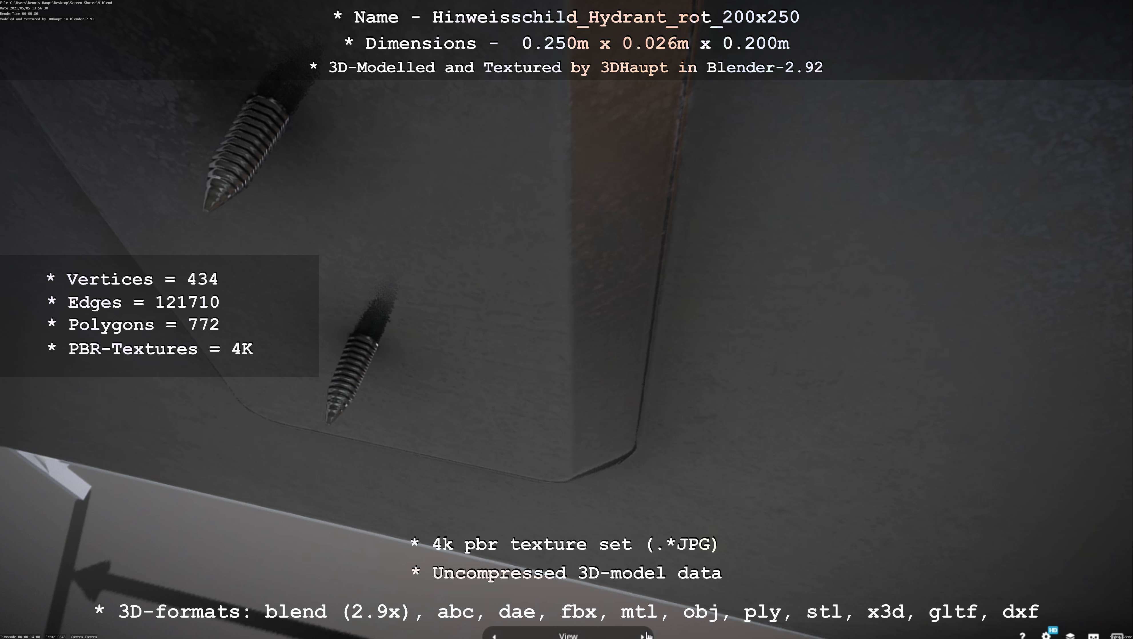 Hinweisschild Hydrant rot 200x250mm Low-poly 3D model_88