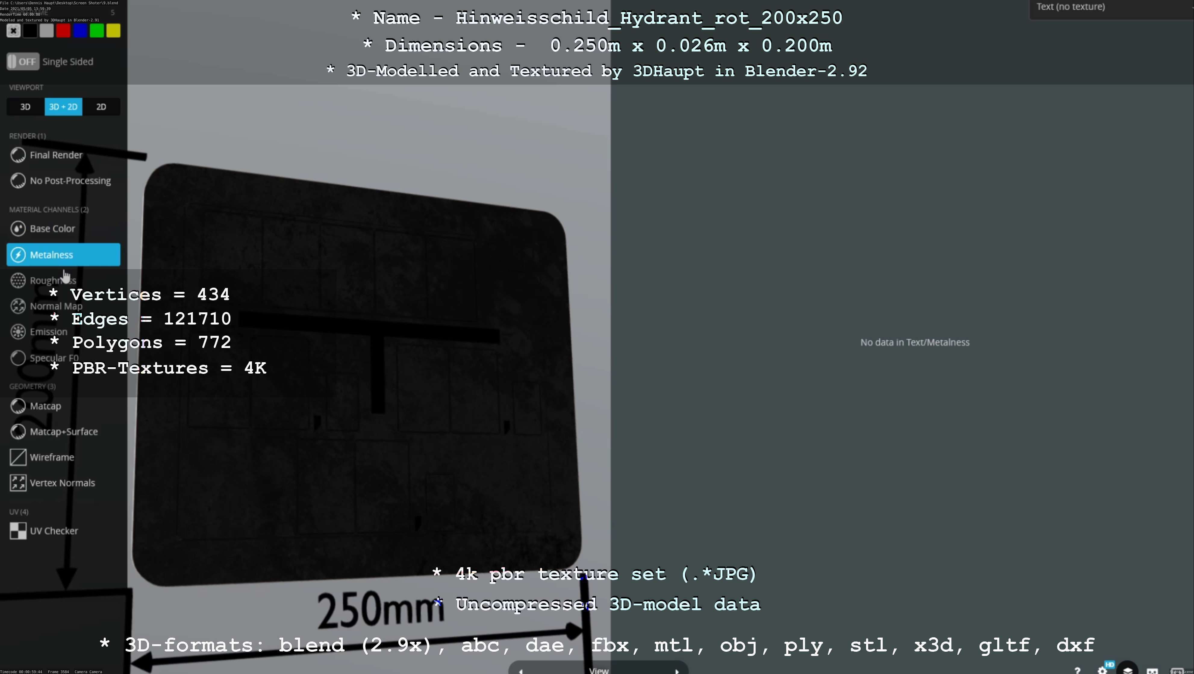 Hinweisschild Hydrant rot 200x250mm Low-poly 3D model_64