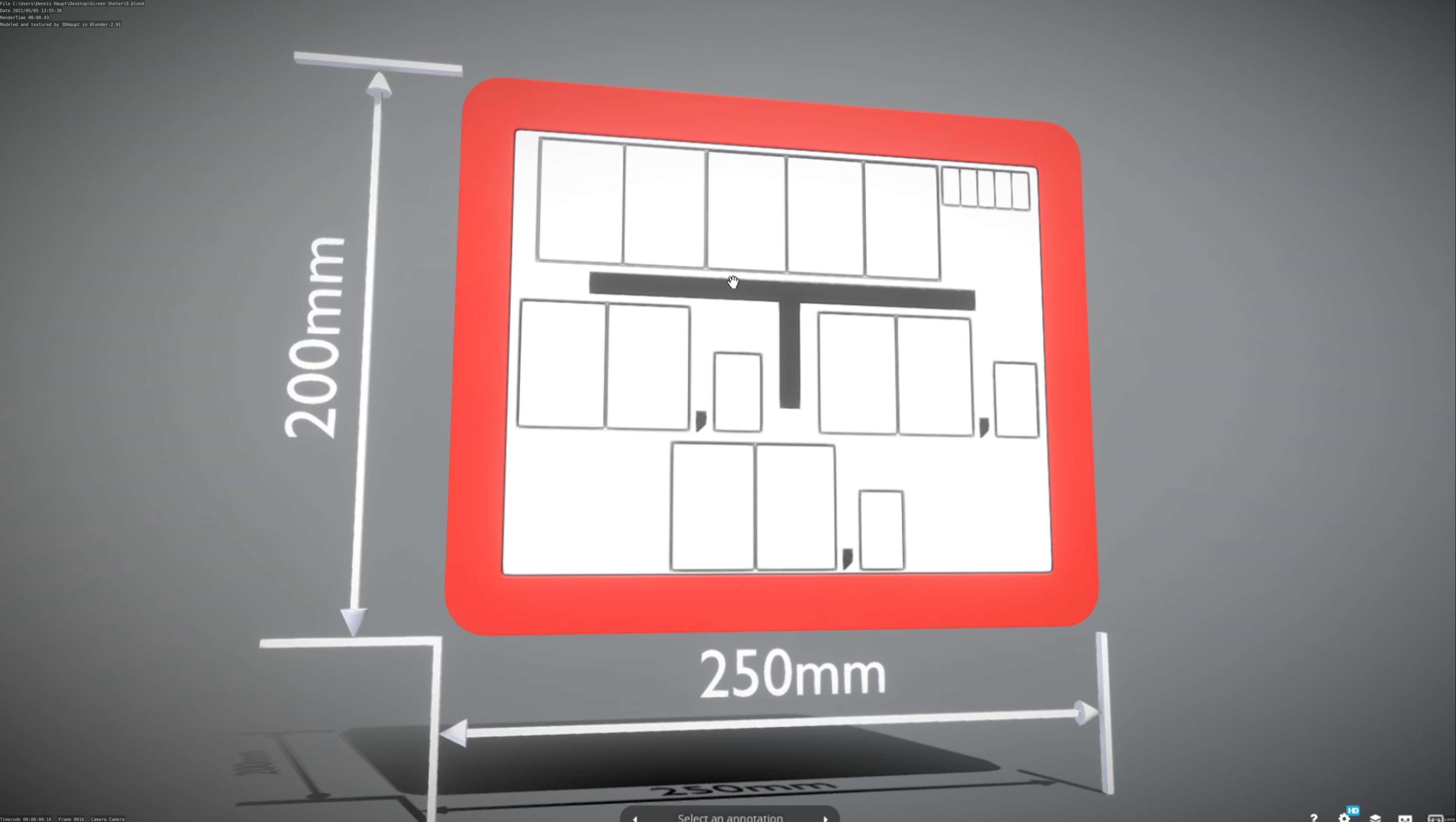 Hinweisschild Hydrant rot 200x250mm Low-poly 3D model_78
