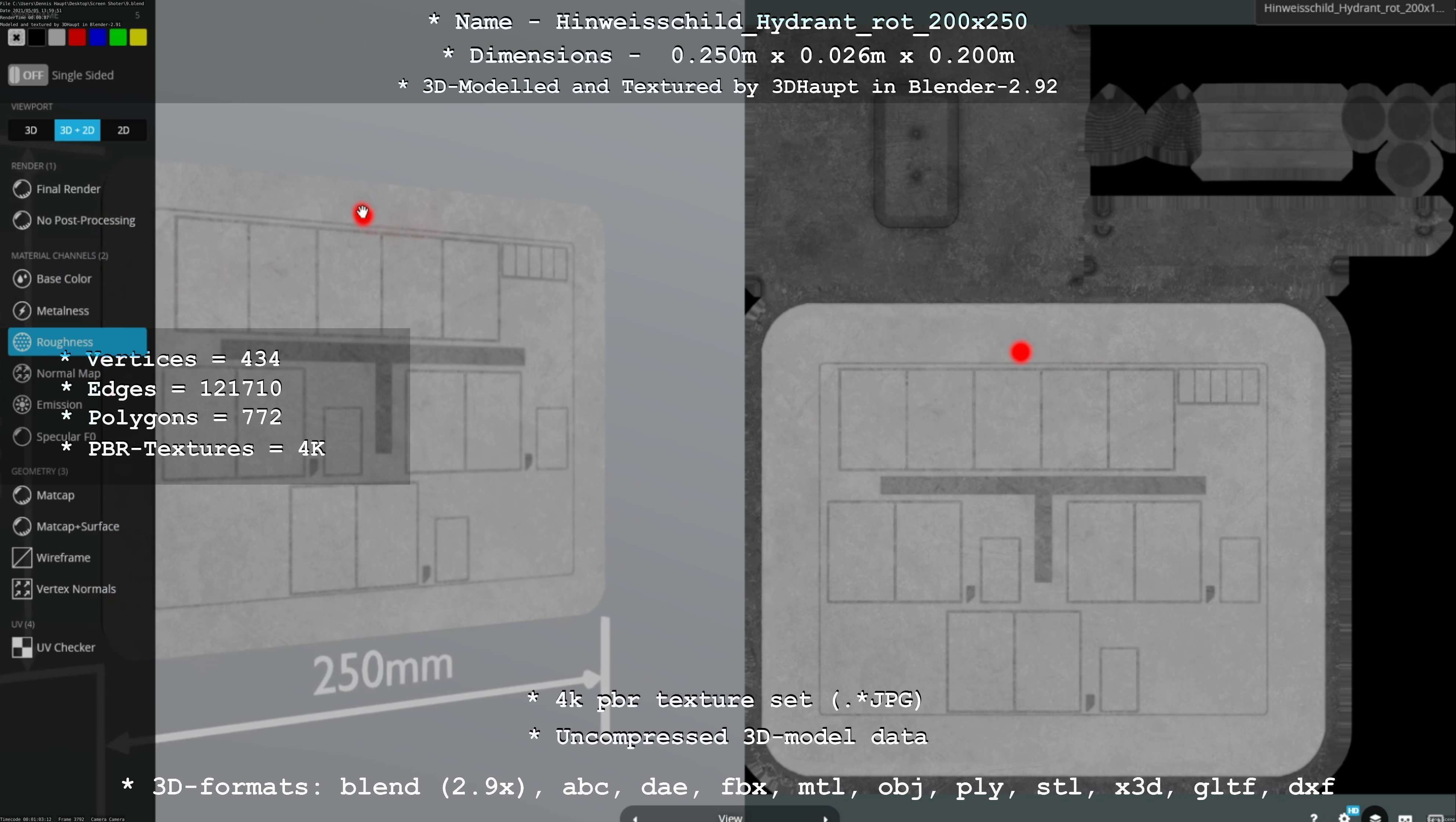 Hinweisschild Hydrant rot 200x250mm Low-poly 3D model_31