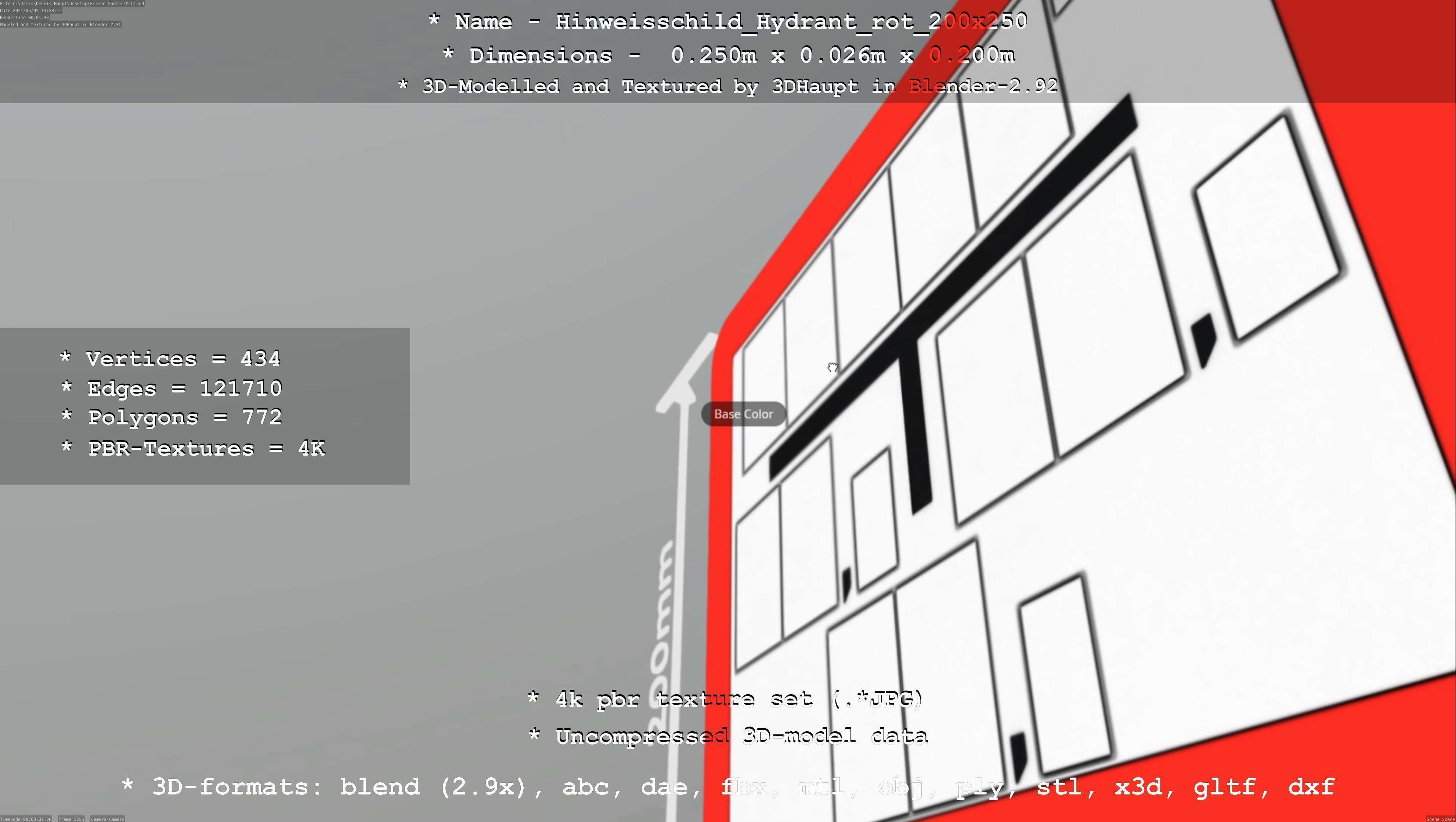 Hinweisschild Hydrant rot 200x250mm Low-poly 3D model_18