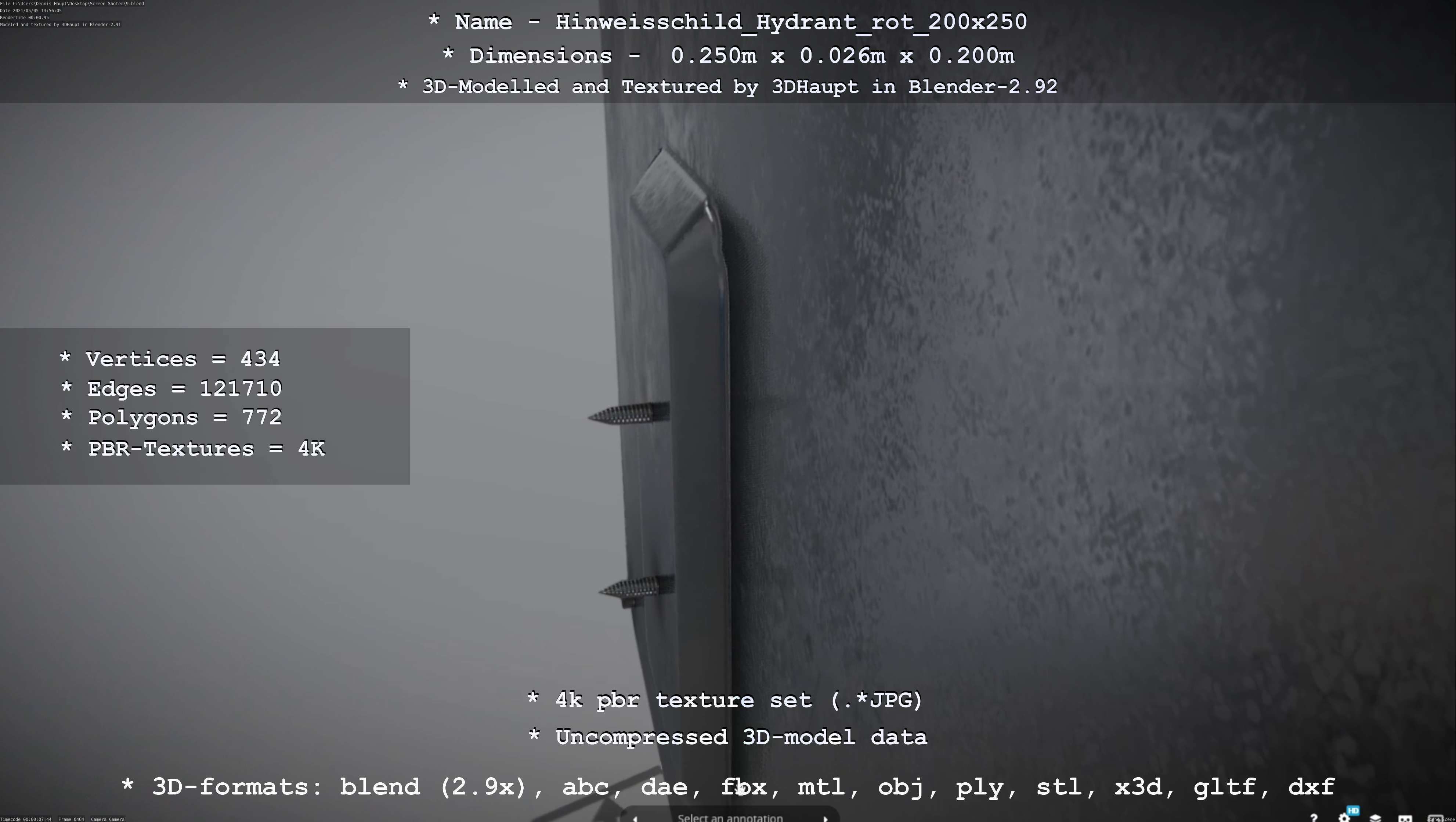 Hinweisschild Hydrant rot 200x250mm Low-poly 3D model_84