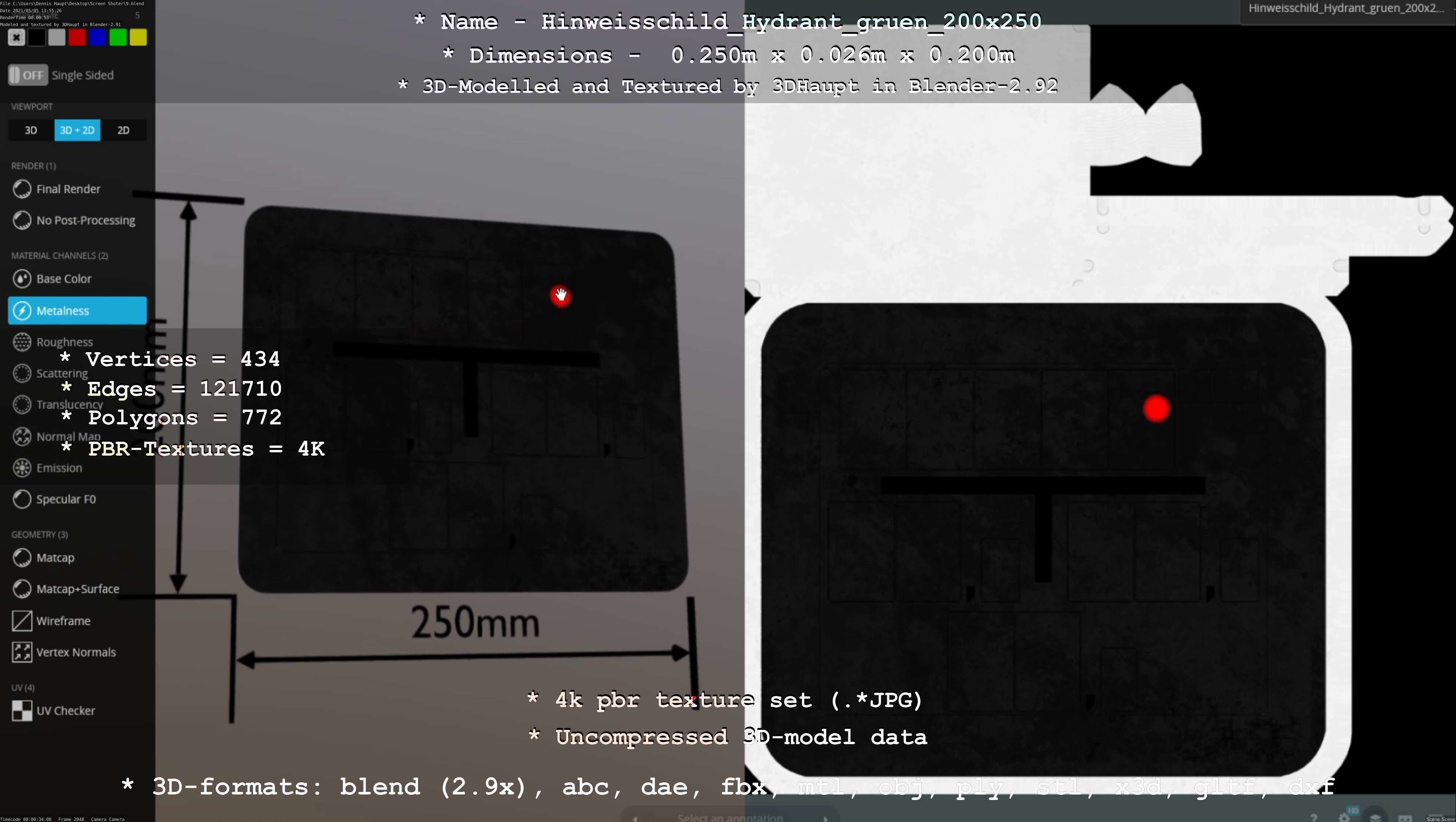 Hinweisschild Hydrant gruen 200x250mm Low-poly 3D model_64
