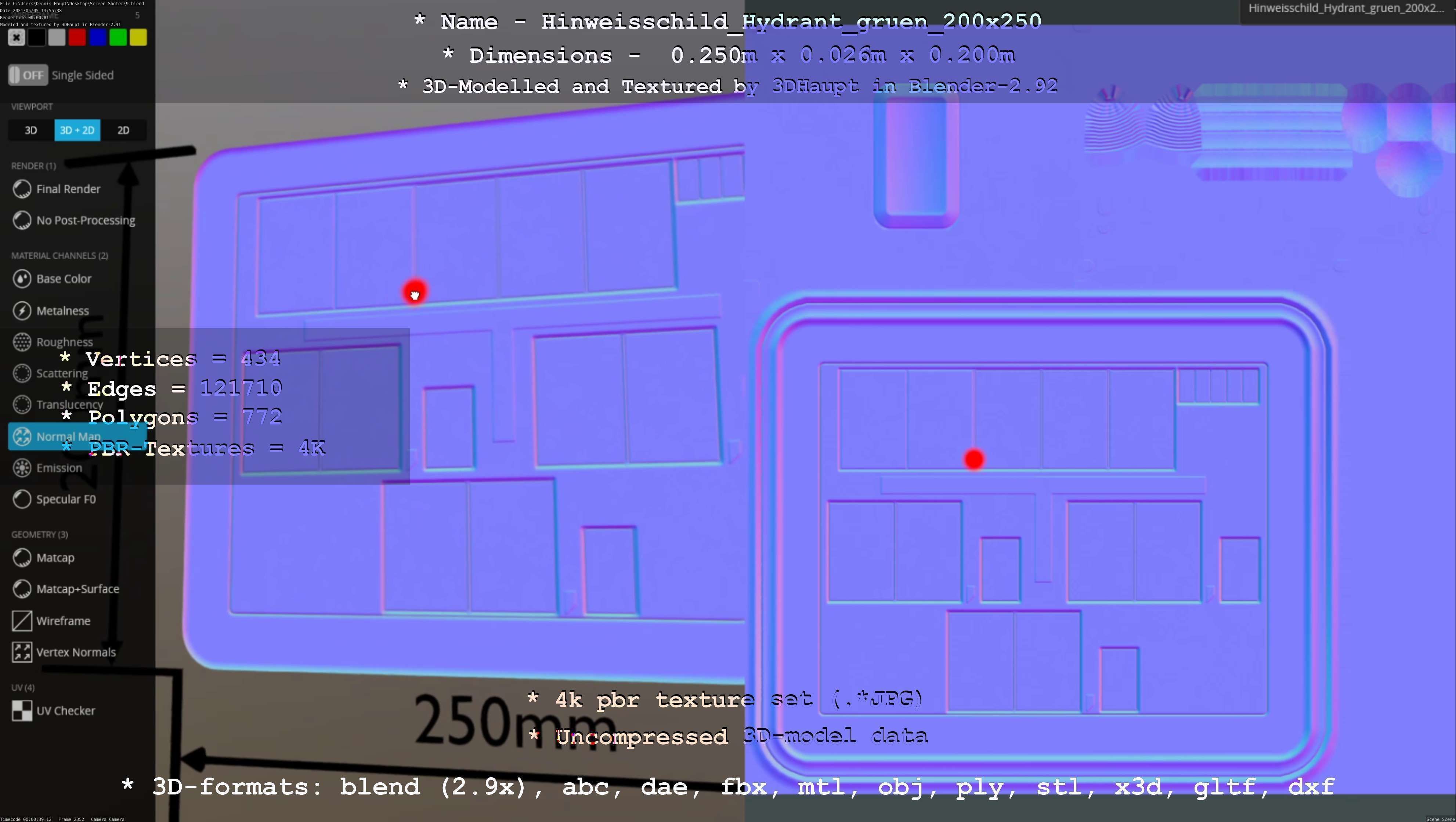 Hinweisschild Hydrant gruen 200x250mm Low-poly 3D model_89
