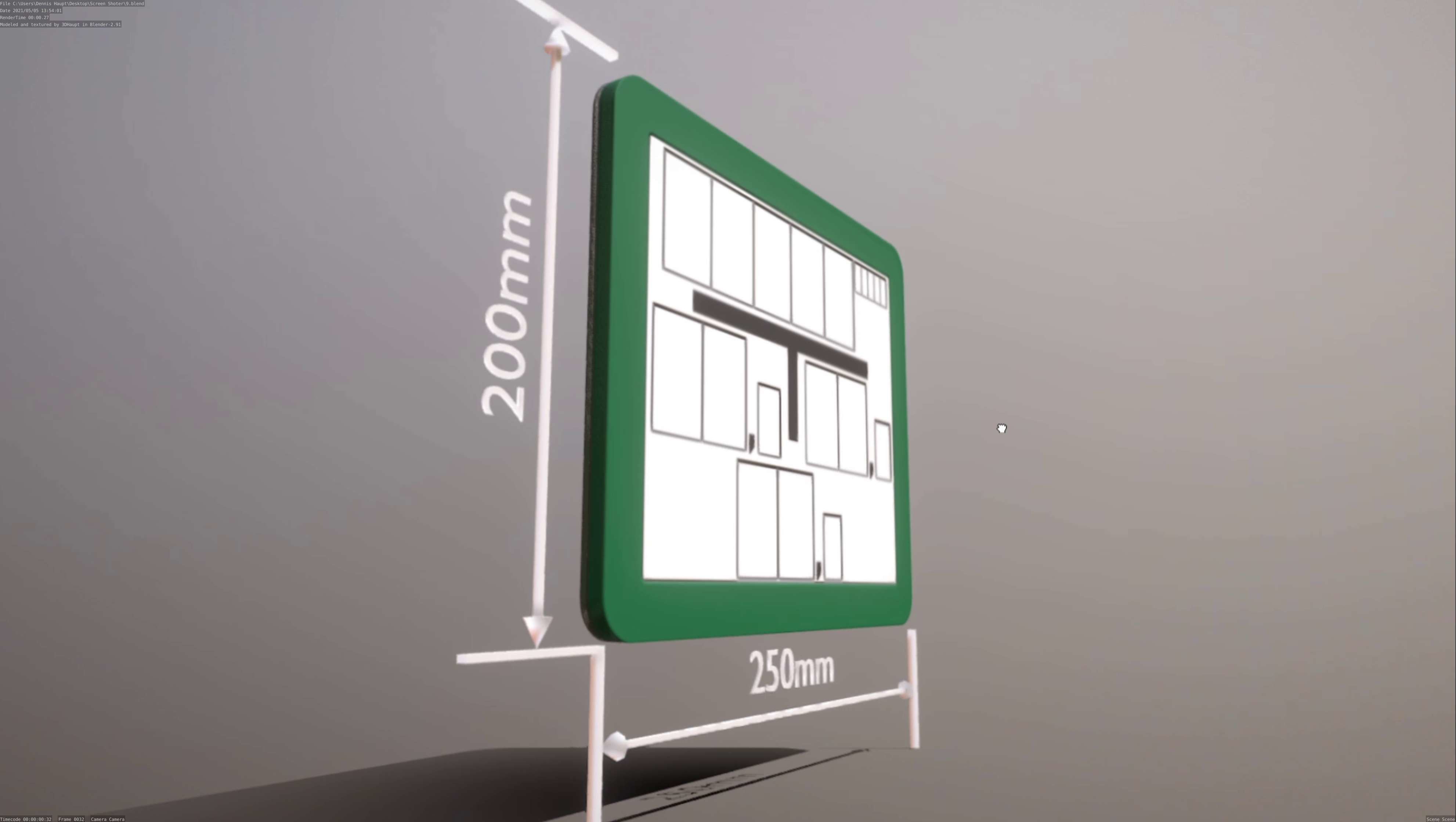 Hinweisschild Hydrant gruen 200x250mm Low-poly 3D model_28