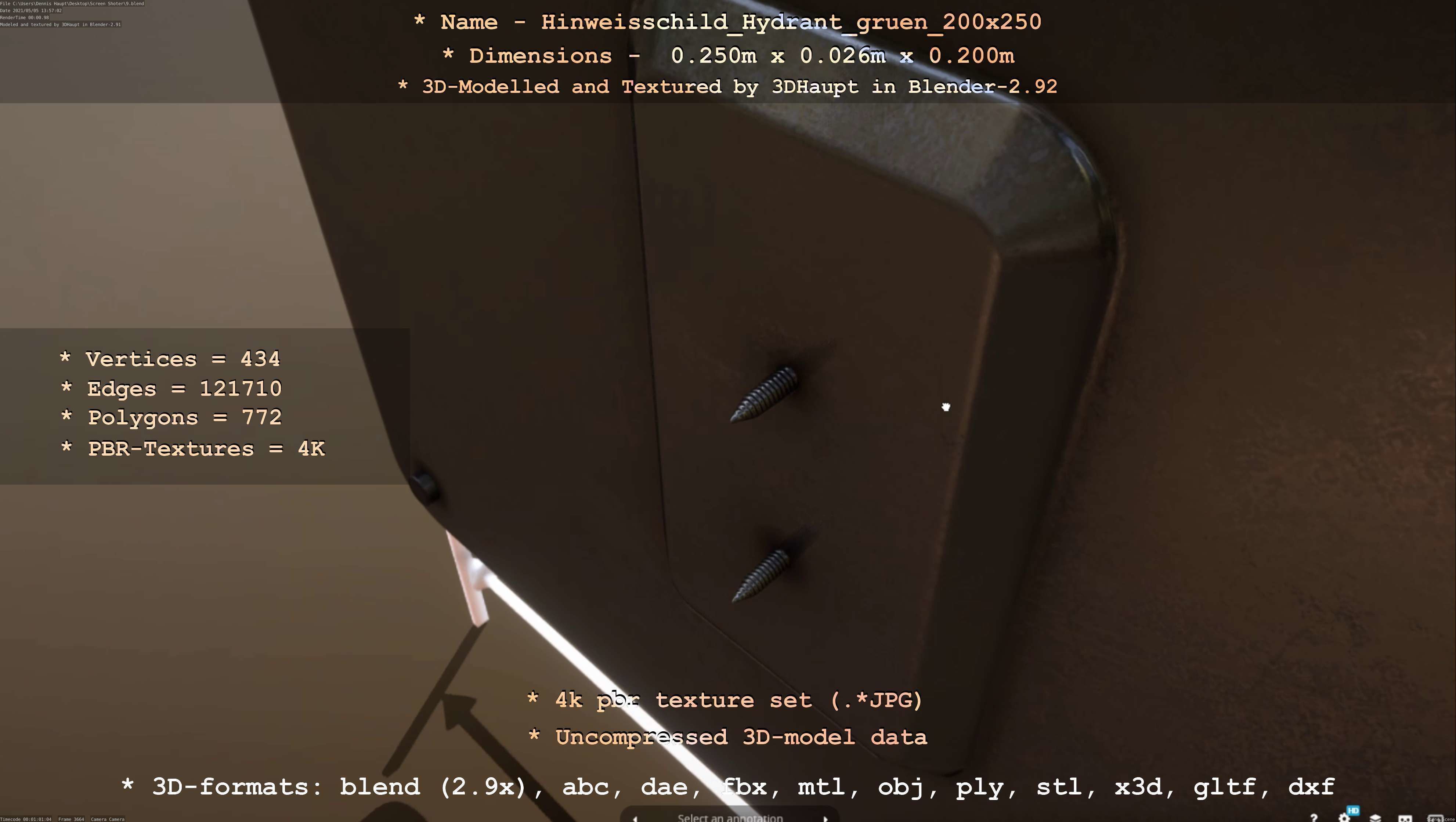 Hinweisschild Hydrant gruen 200x250mm Low-poly 3D model_104