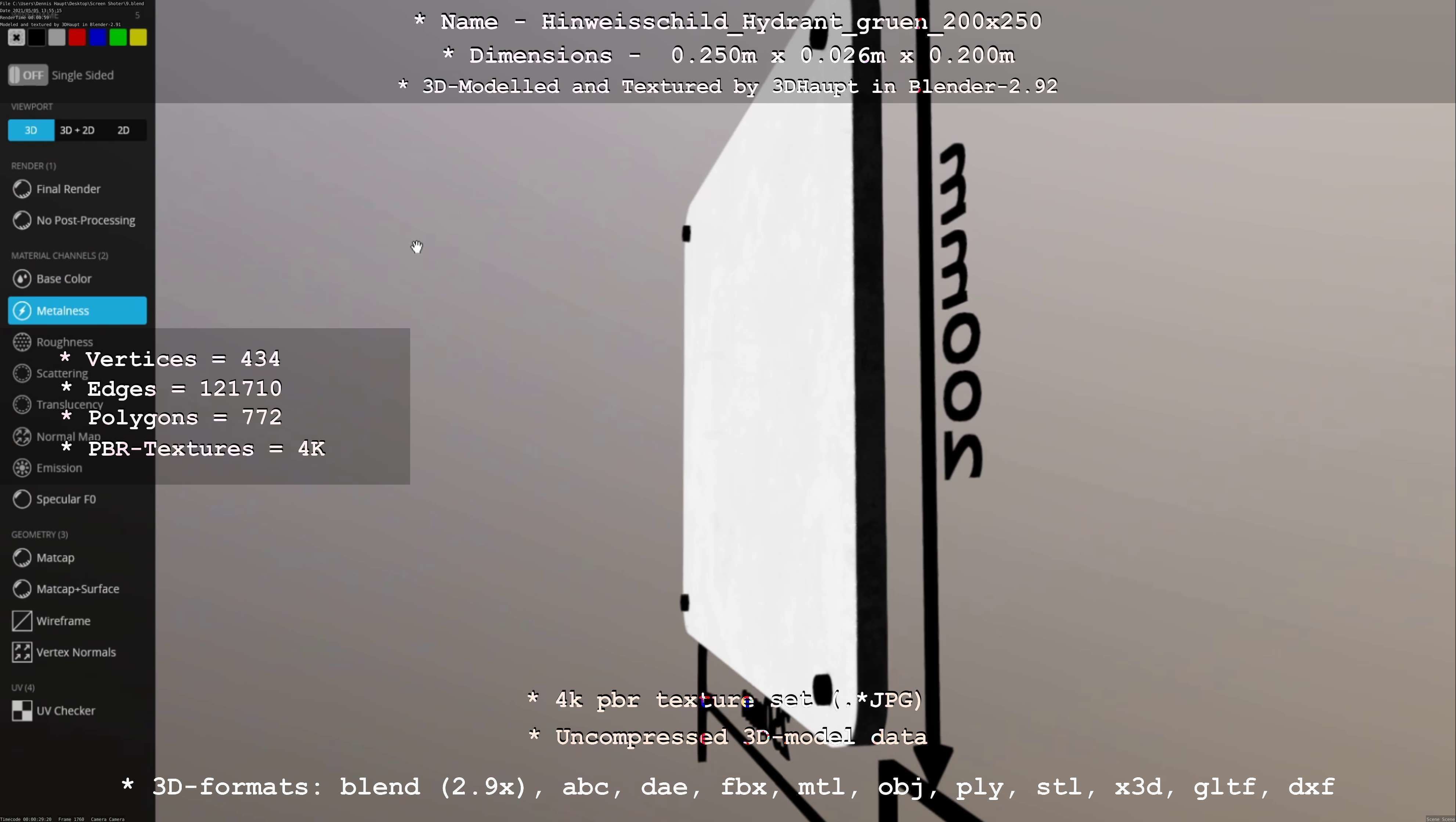 Hinweisschild Hydrant gruen 200x250mm Low-poly 3D model_59