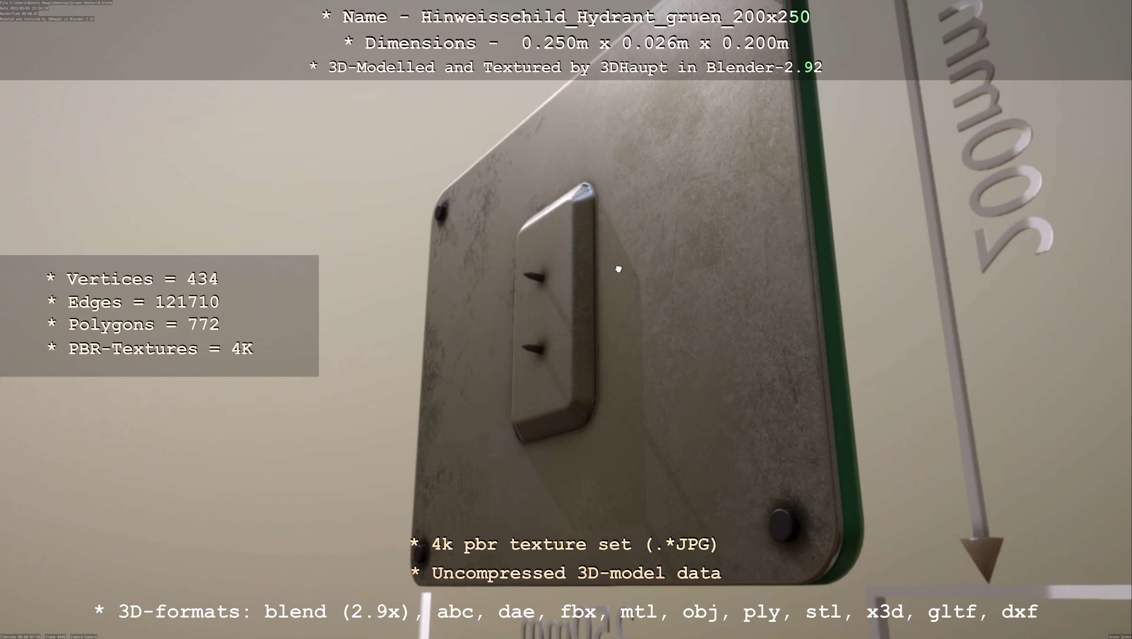 Hinweisschild Hydrant gruen 200x250mm Low-poly 3D model_118