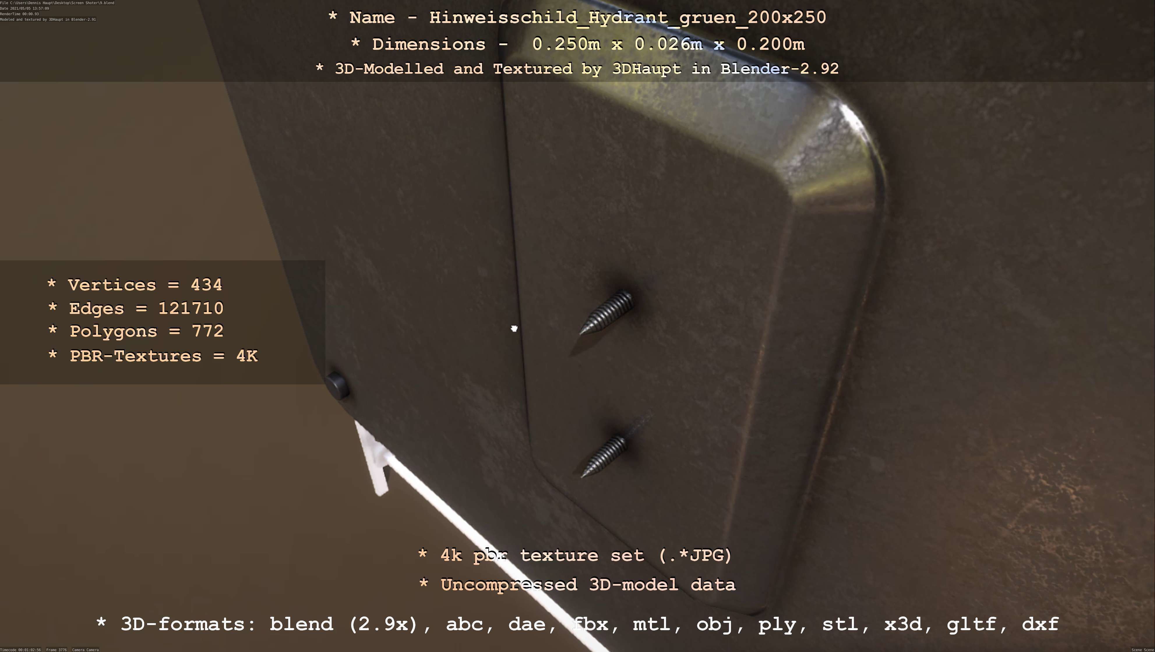 Hinweisschild Hydrant gruen 200x250mm Low-poly 3D model_109