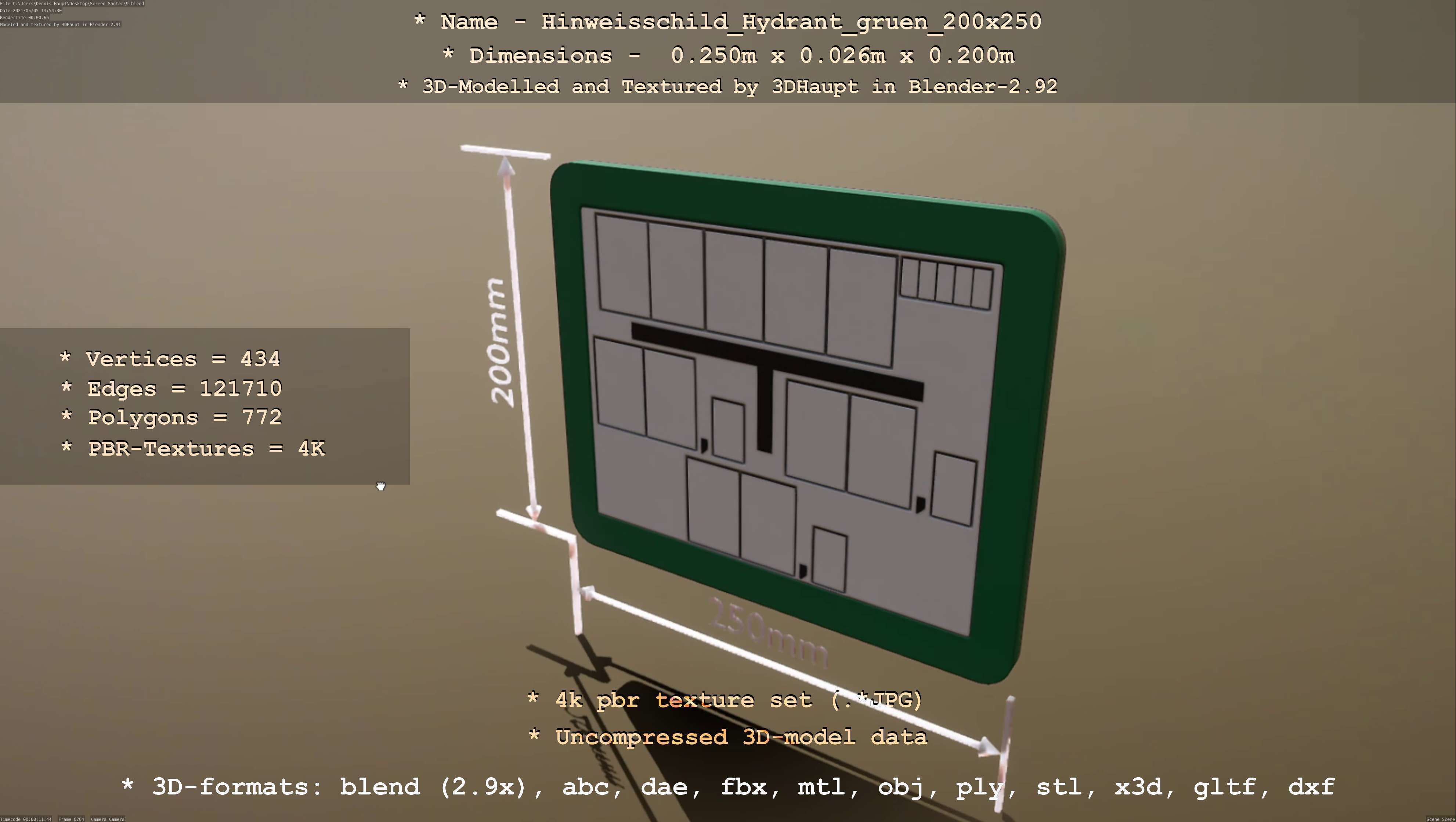 Hinweisschild Hydrant gruen 200x250mm Low-poly 3D model_124