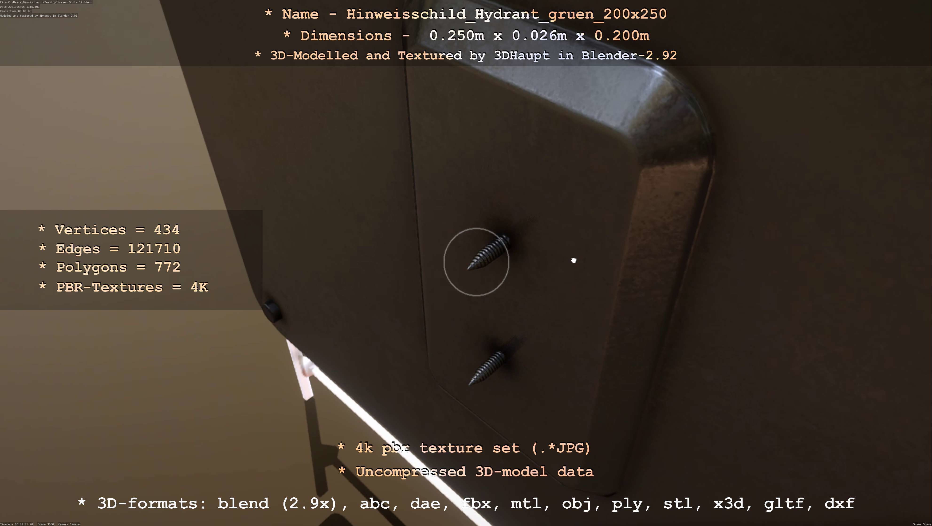 Hinweisschild Hydrant gruen 200x250mm Low-poly 3D model_108