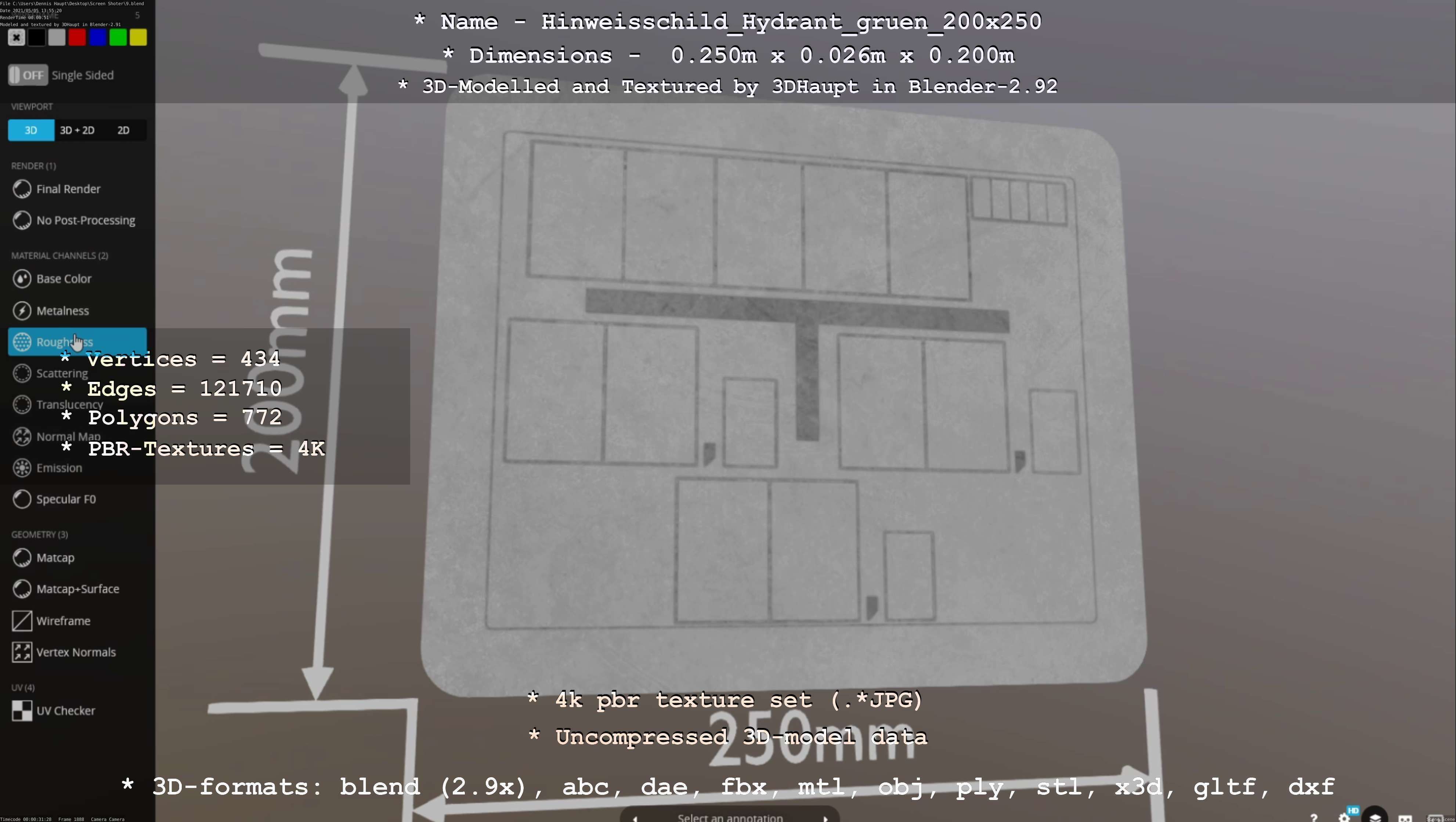 Hinweisschild Hydrant gruen 200x250mm Low-poly 3D model_11