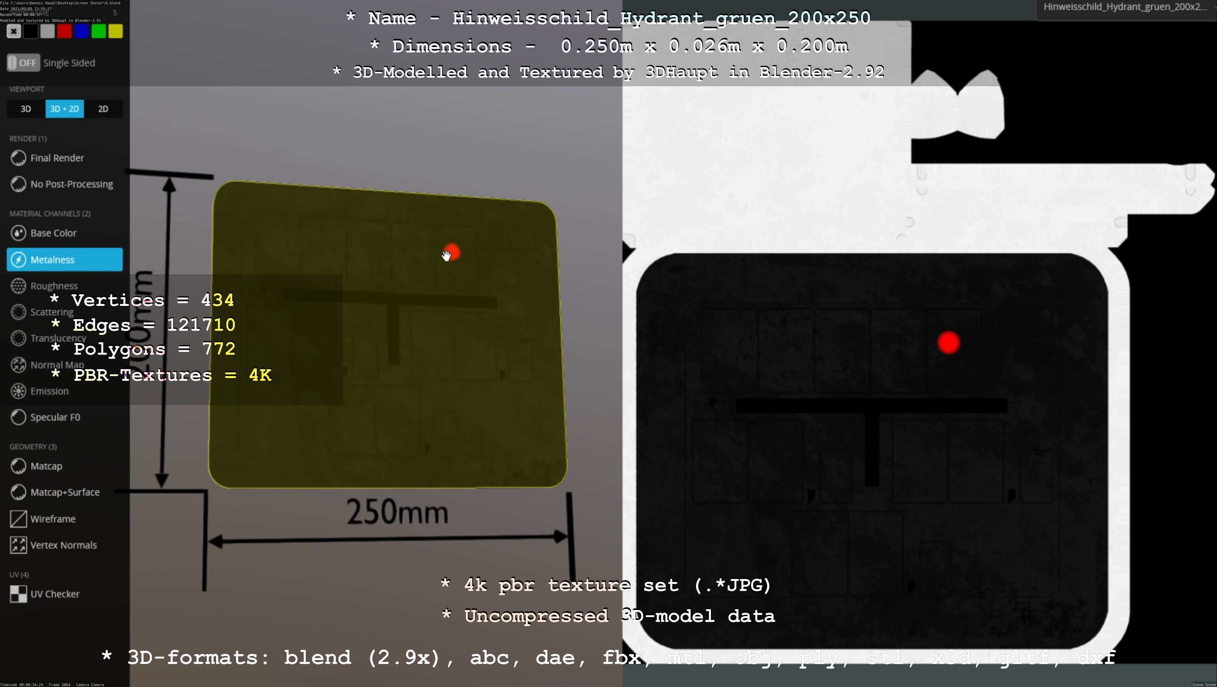 Hinweisschild Hydrant gruen 200x250mm Low-poly 3D model_80