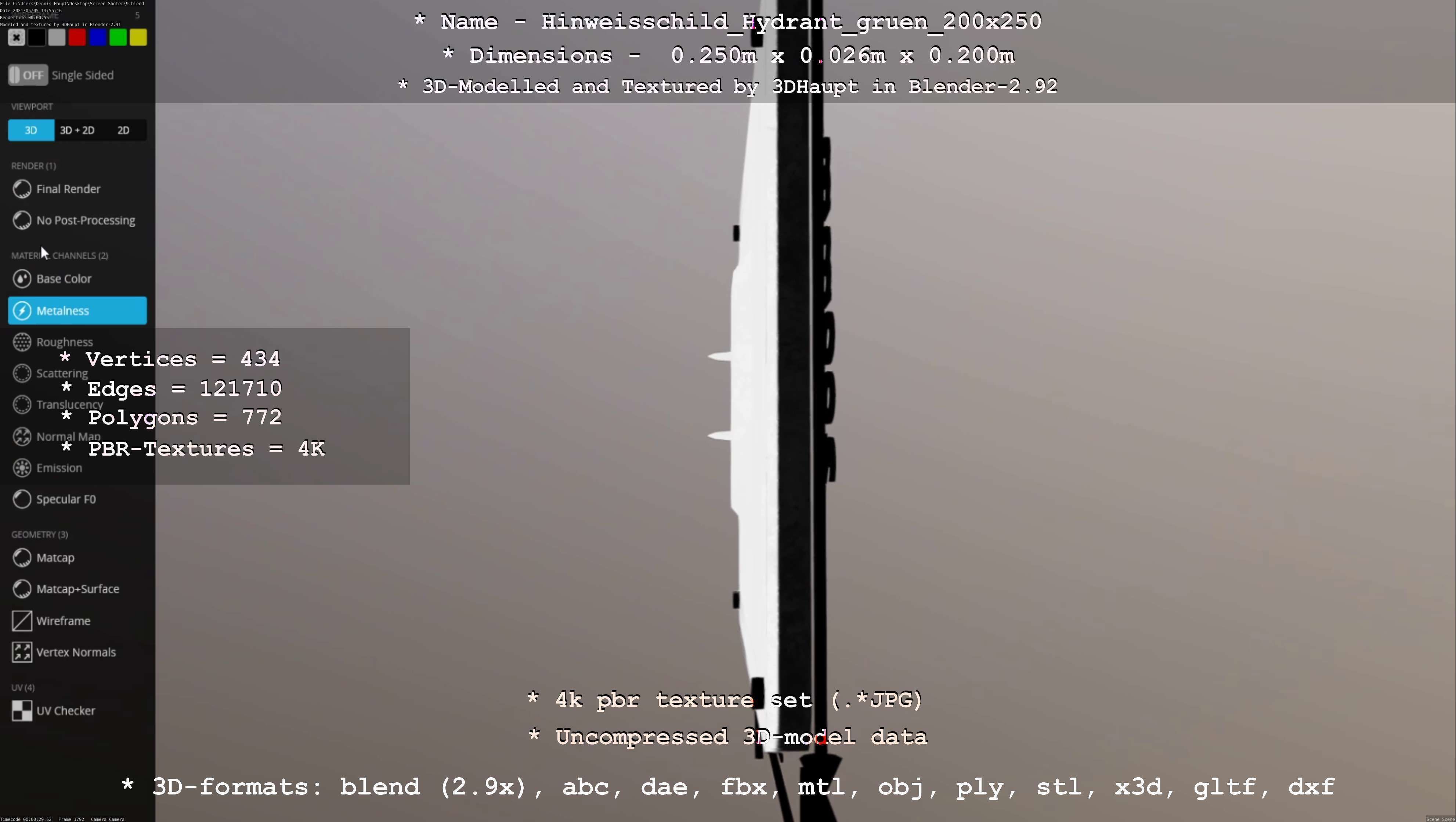 Hinweisschild Hydrant gruen 200x250mm Low-poly 3D model_56