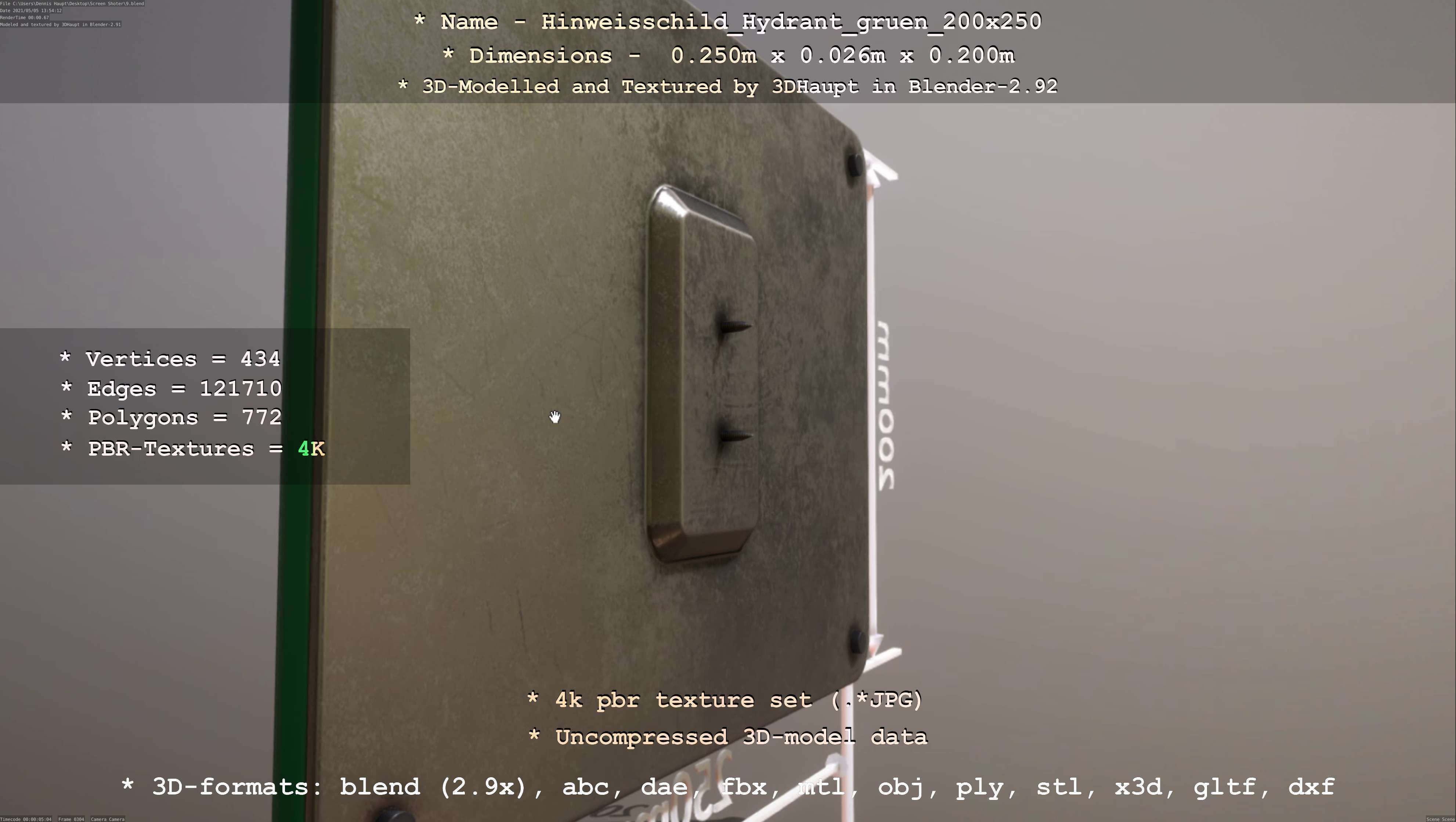 Hinweisschild Hydrant gruen 200x250mm Low-poly 3D model_30