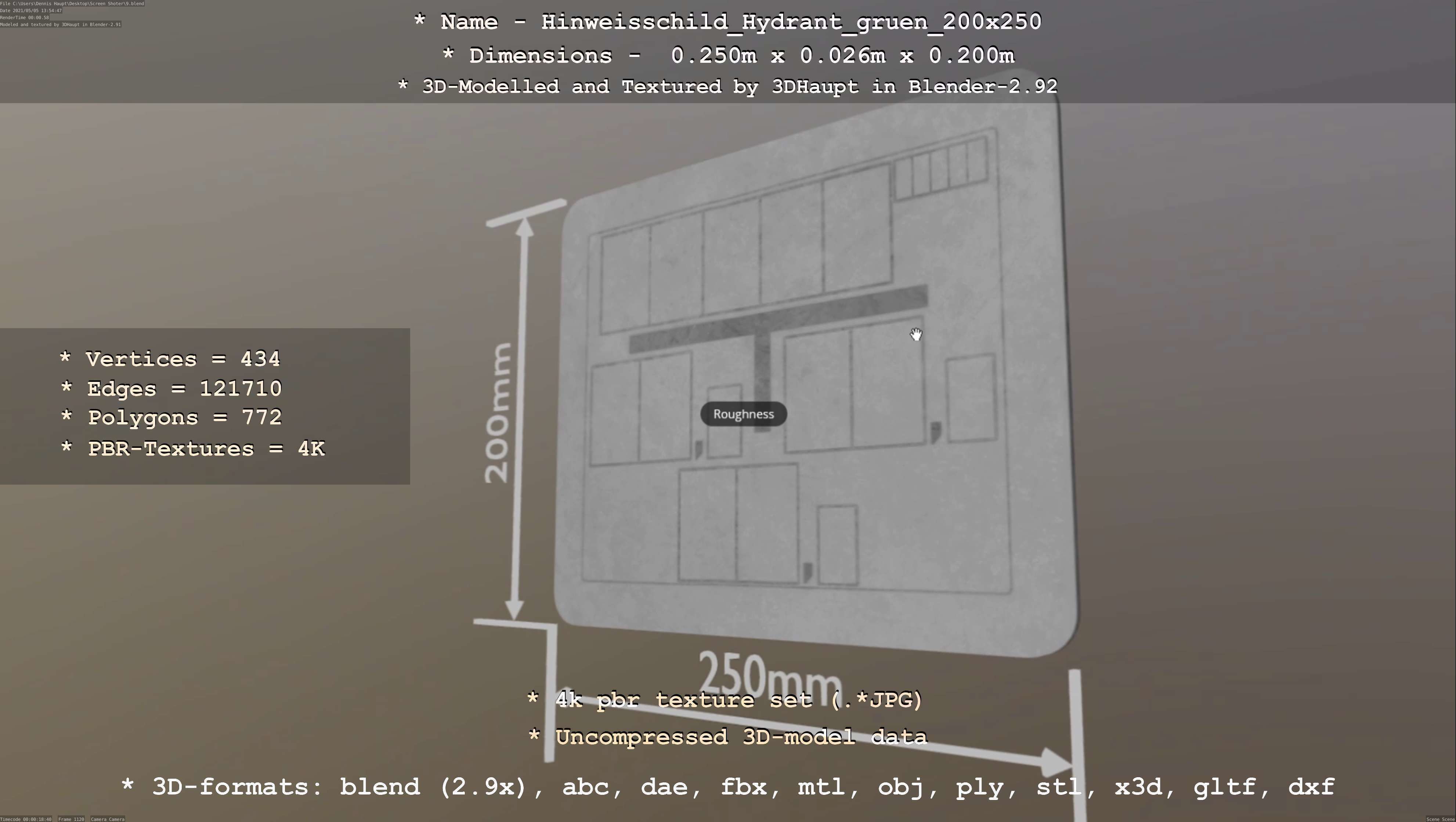Hinweisschild Hydrant gruen 200x250mm Low-poly 3D model_5