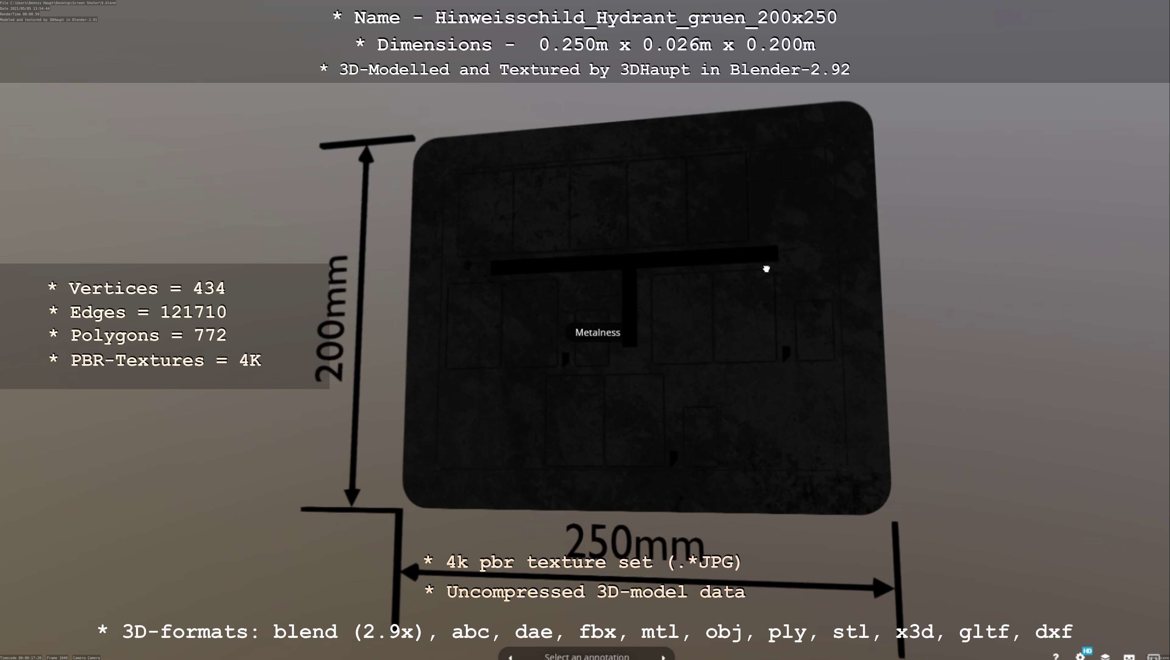 Hinweisschild Hydrant gruen 200x250mm Low-poly 3D model_42