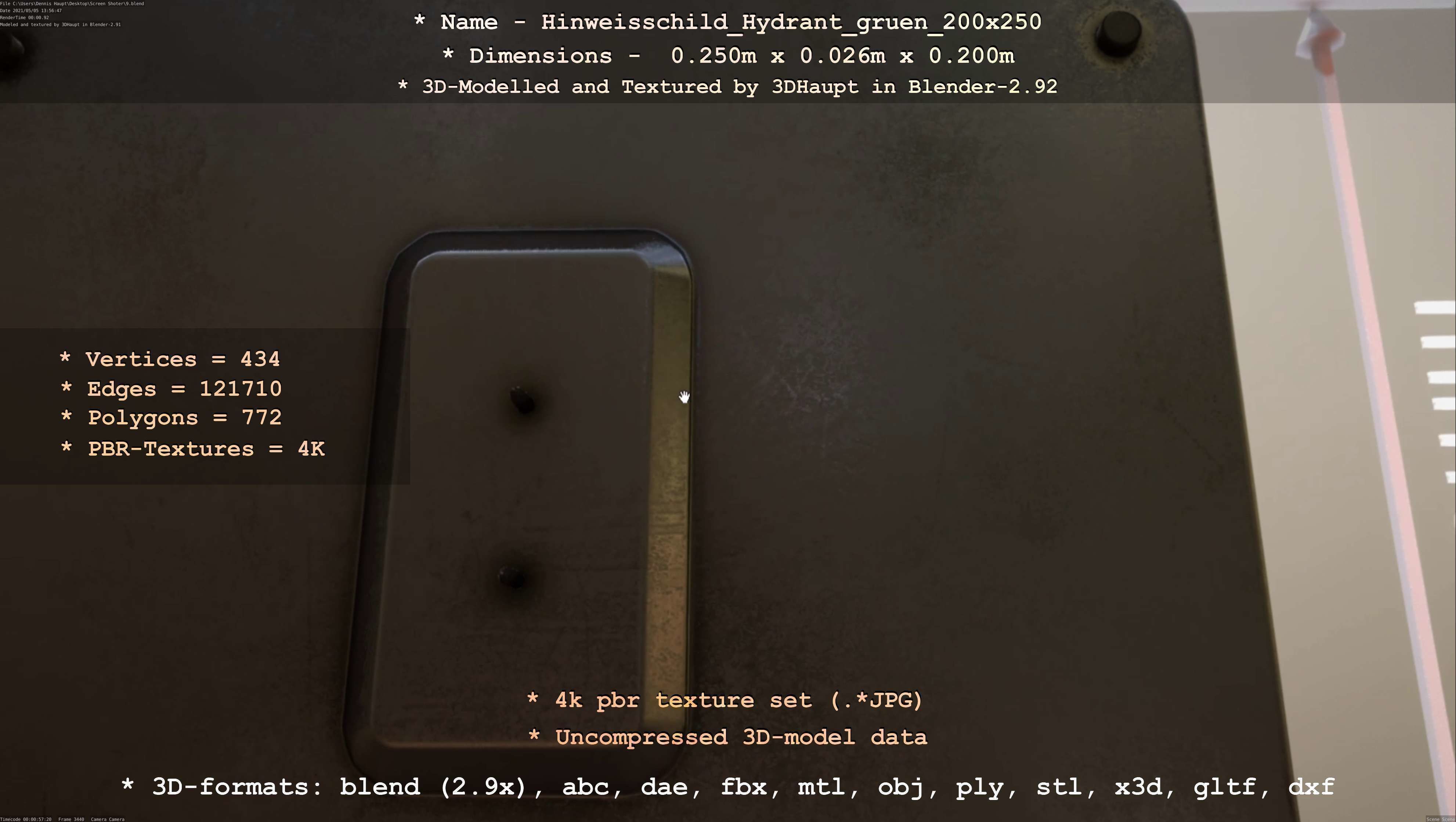 Hinweisschild Hydrant gruen 200x250mm Low-poly 3D model_103