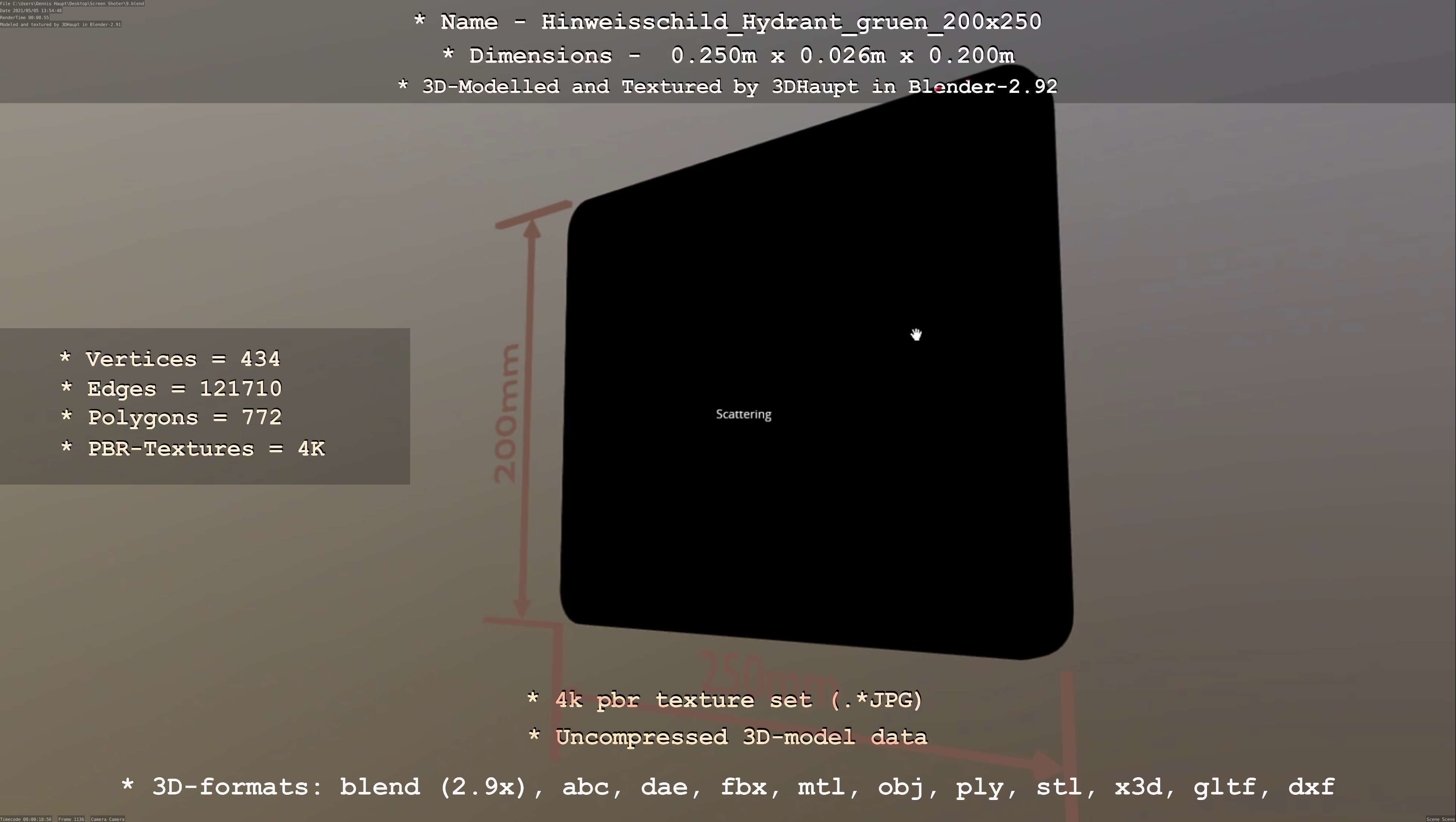 Hinweisschild Hydrant gruen 200x250mm Low-poly 3D model_38