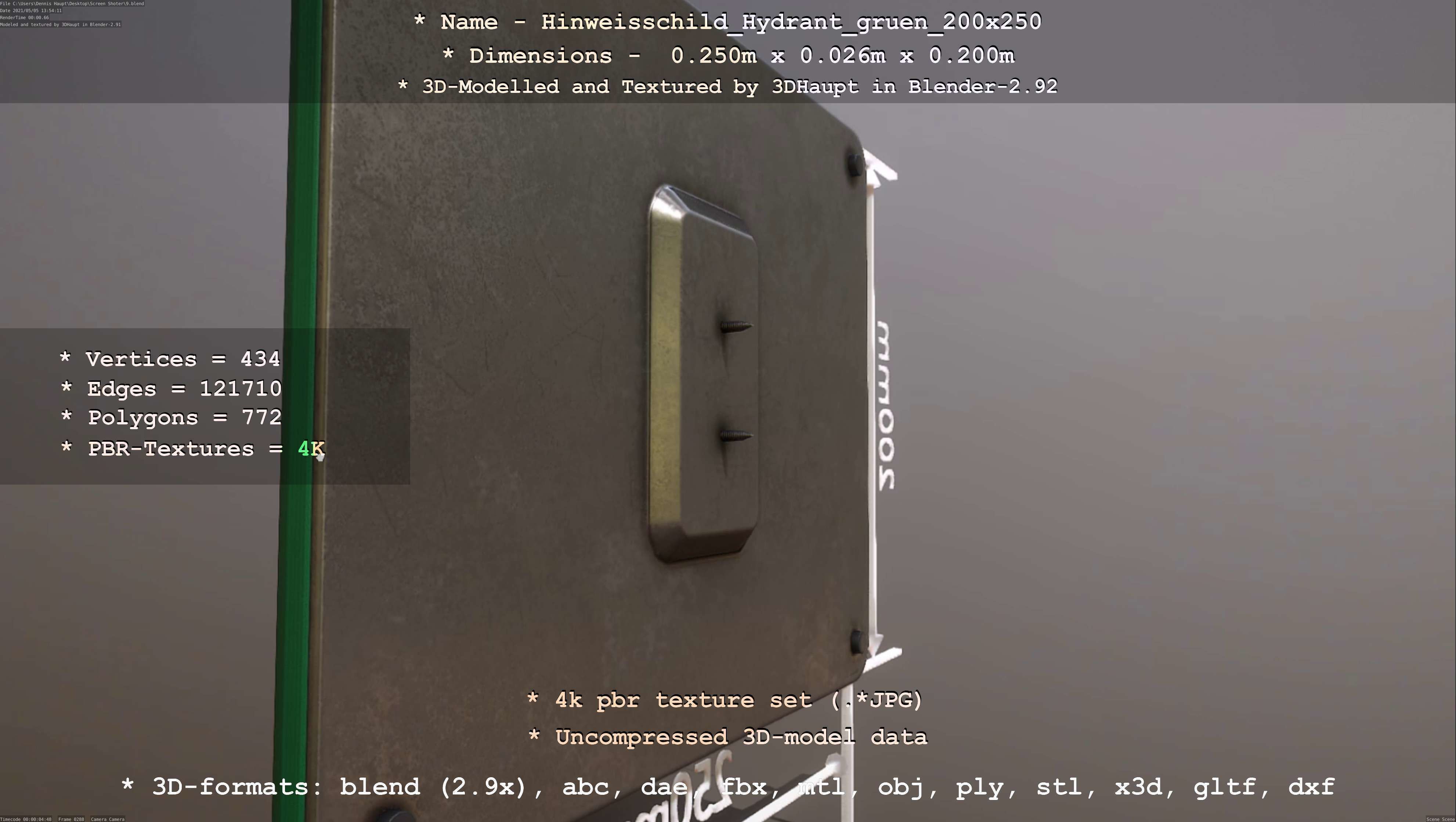 Hinweisschild Hydrant gruen 200x250mm Low-poly 3D model_113