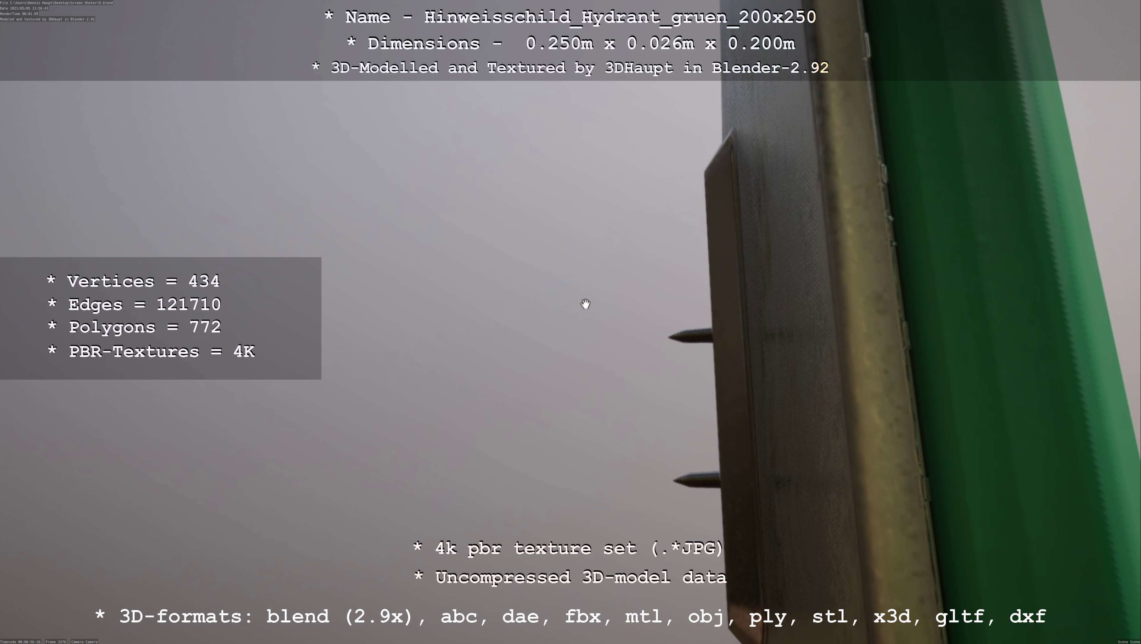 Hinweisschild Hydrant gruen 200x250mm Low-poly 3D model_97