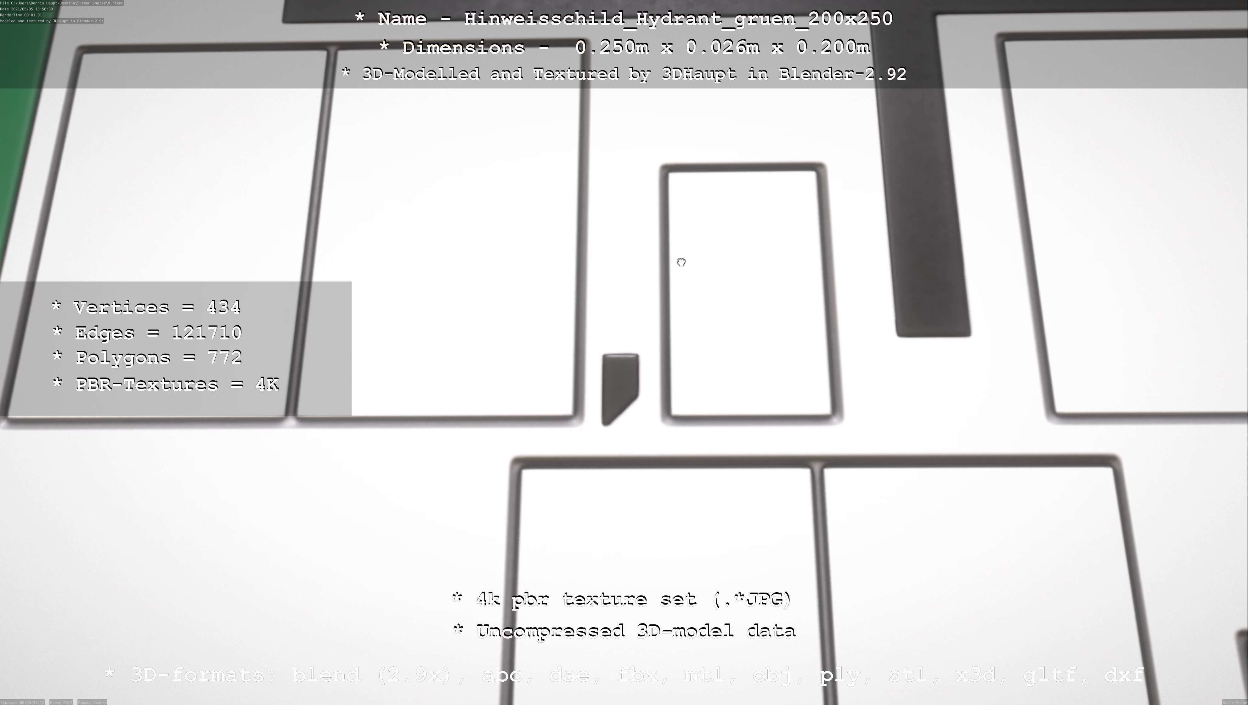 Hinweisschild Hydrant gruen 200x250mm Low-poly 3D model_99