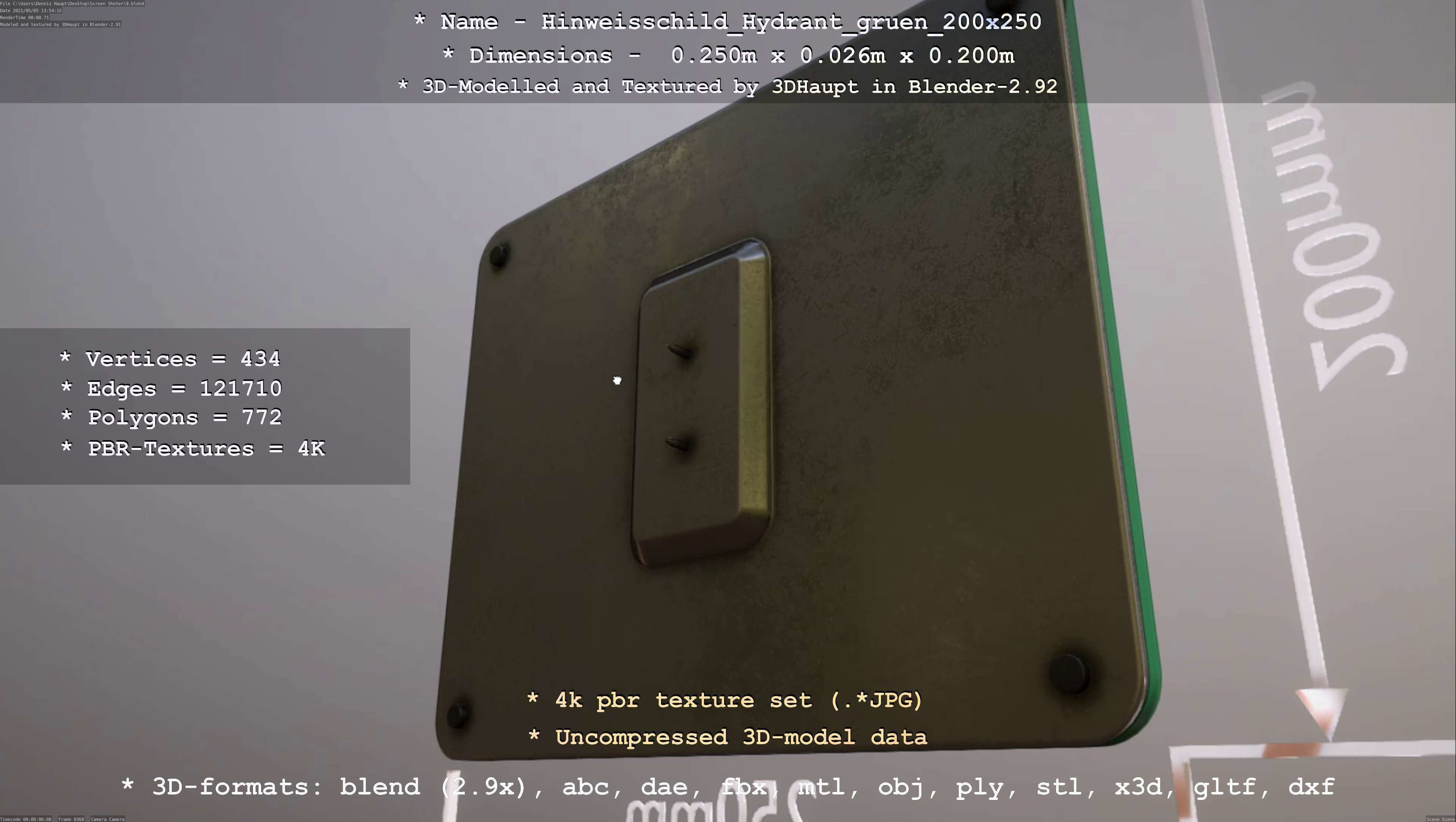 Hinweisschild Hydrant gruen 200x250mm Low-poly 3D model_32