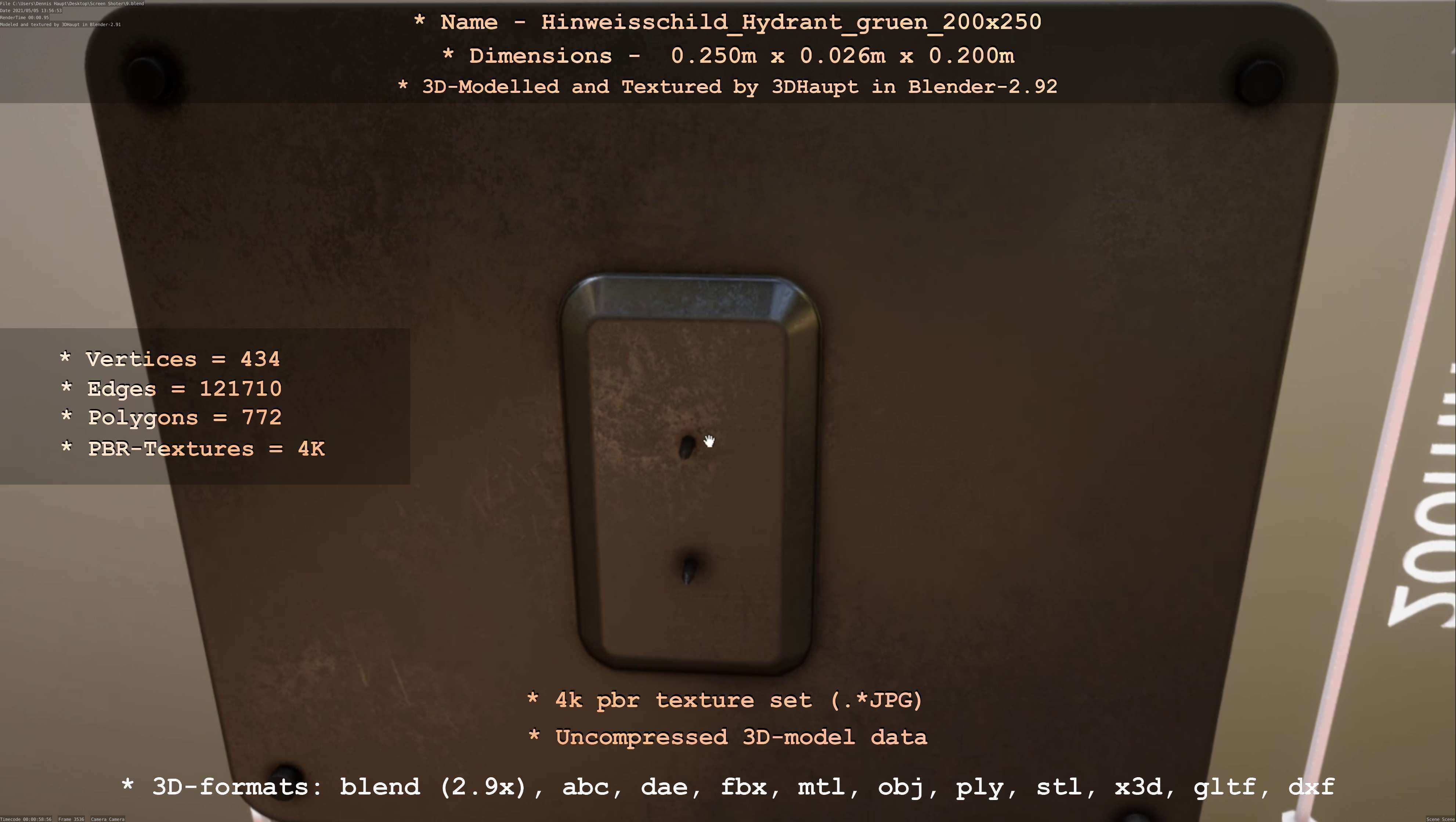 Hinweisschild Hydrant gruen 200x250mm Low-poly 3D model_22