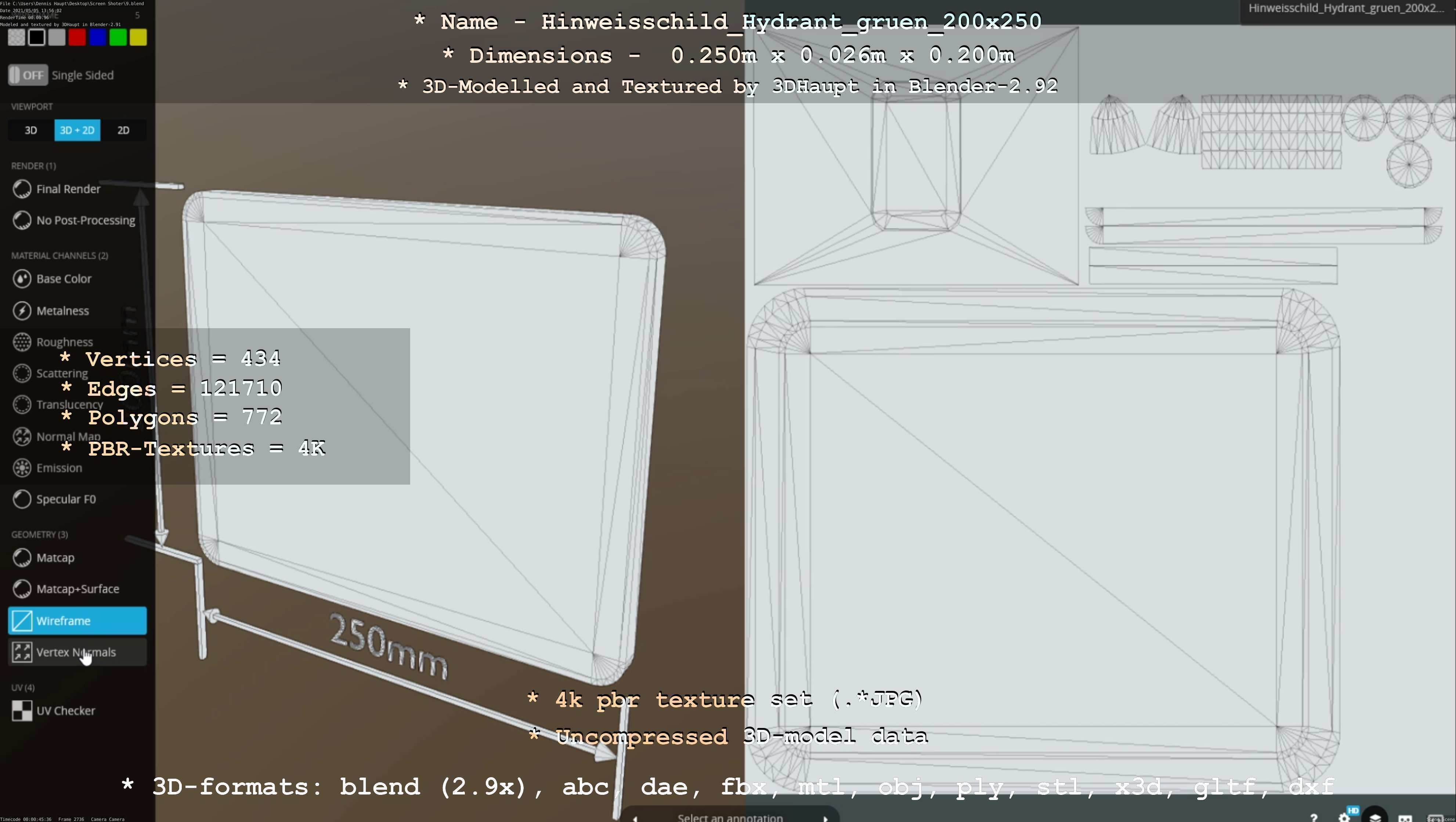 Hinweisschild Hydrant gruen 200x250mm Low-poly 3D model_83
