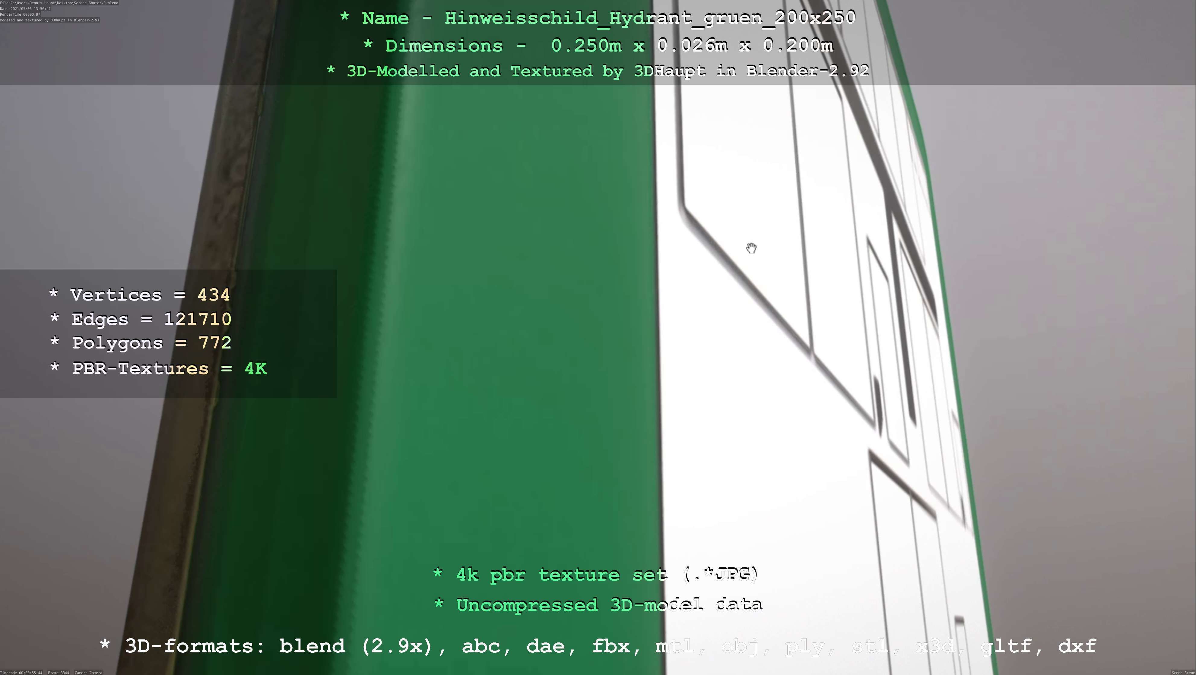 Hinweisschild Hydrant gruen 200x250mm Low-poly 3D model_20