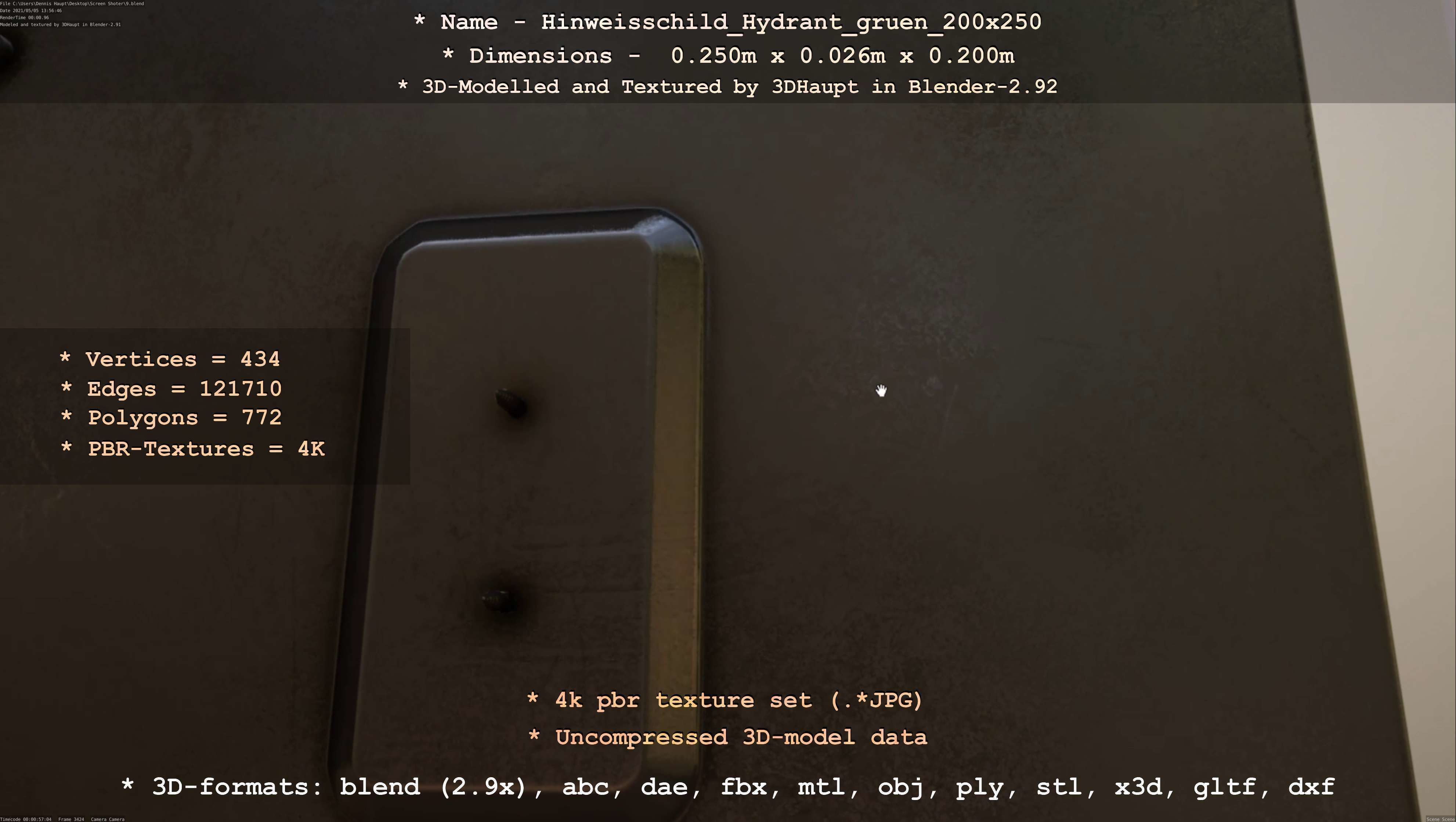 Hinweisschild Hydrant gruen 200x250mm Low-poly 3D model_107