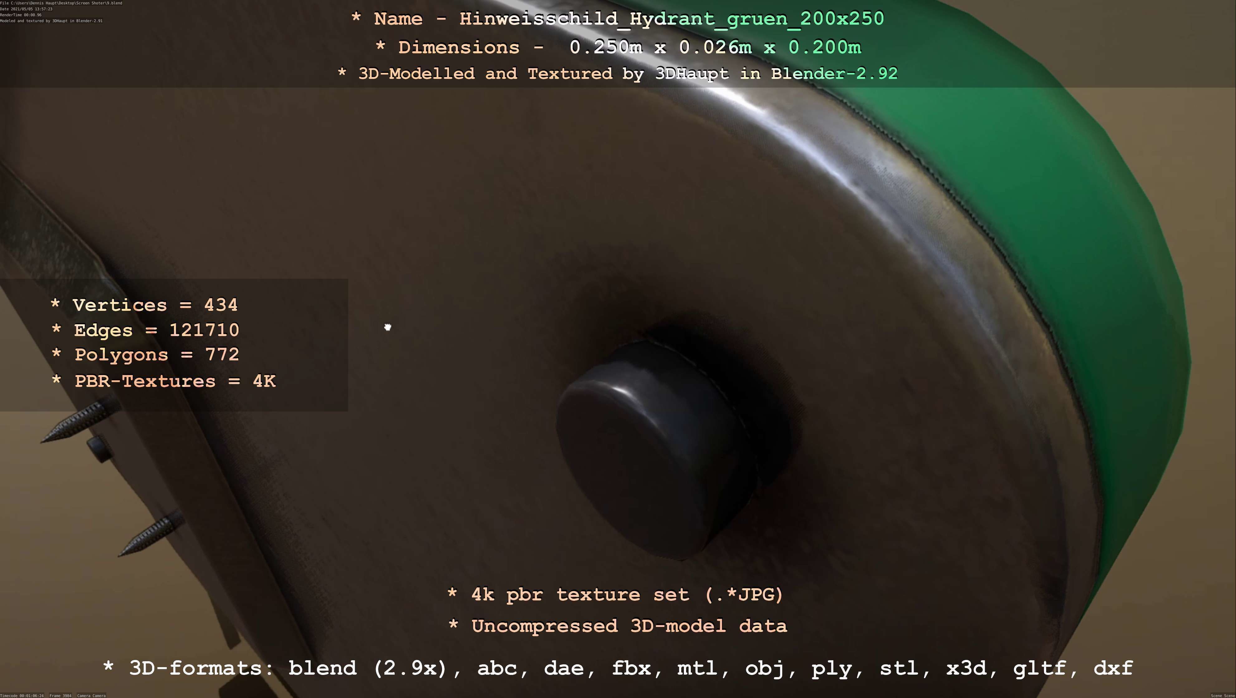 Hinweisschild Hydrant gruen 200x250mm Low-poly 3D model_3