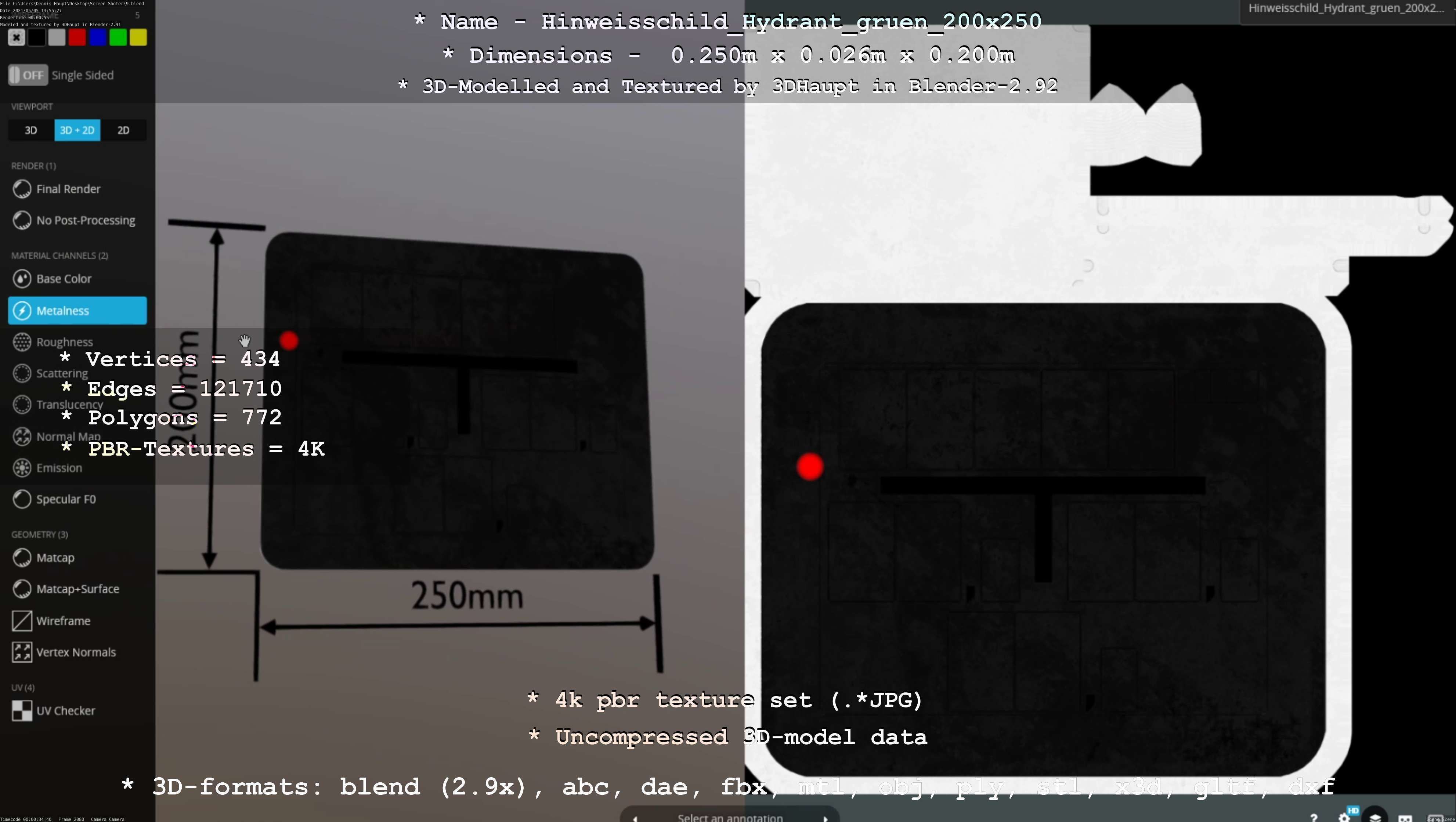 Hinweisschild Hydrant gruen 200x250mm Low-poly 3D model_67