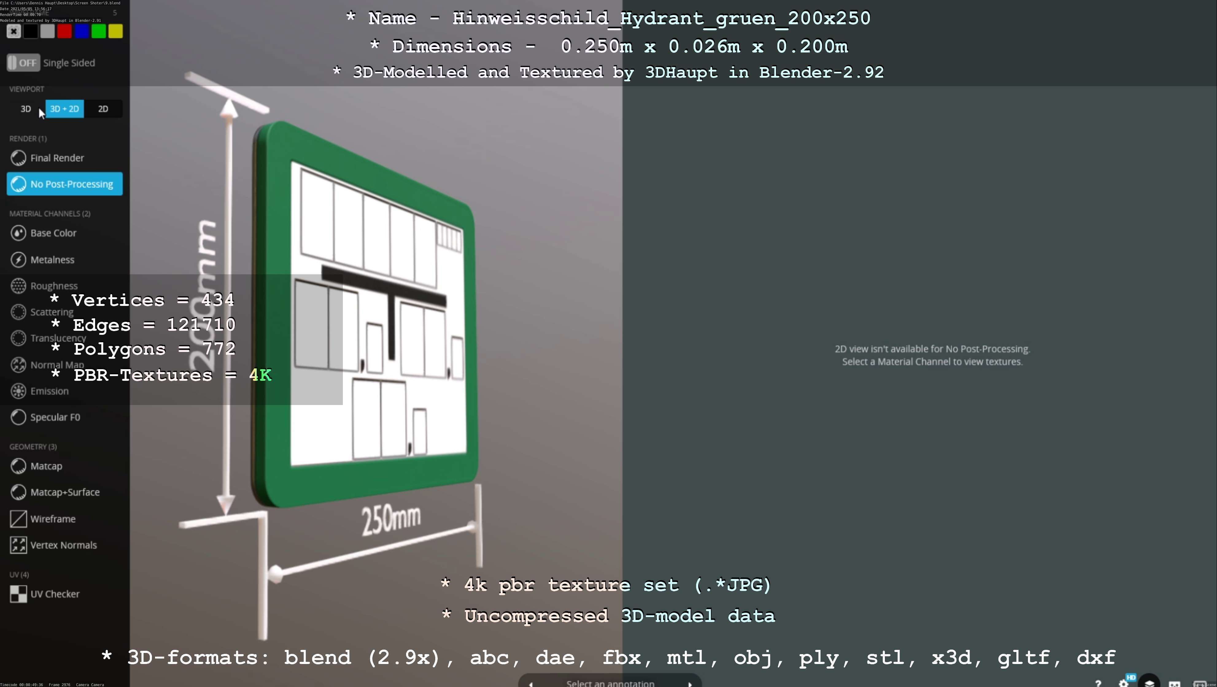Hinweisschild Hydrant gruen 200x250mm Low-poly 3D model_88