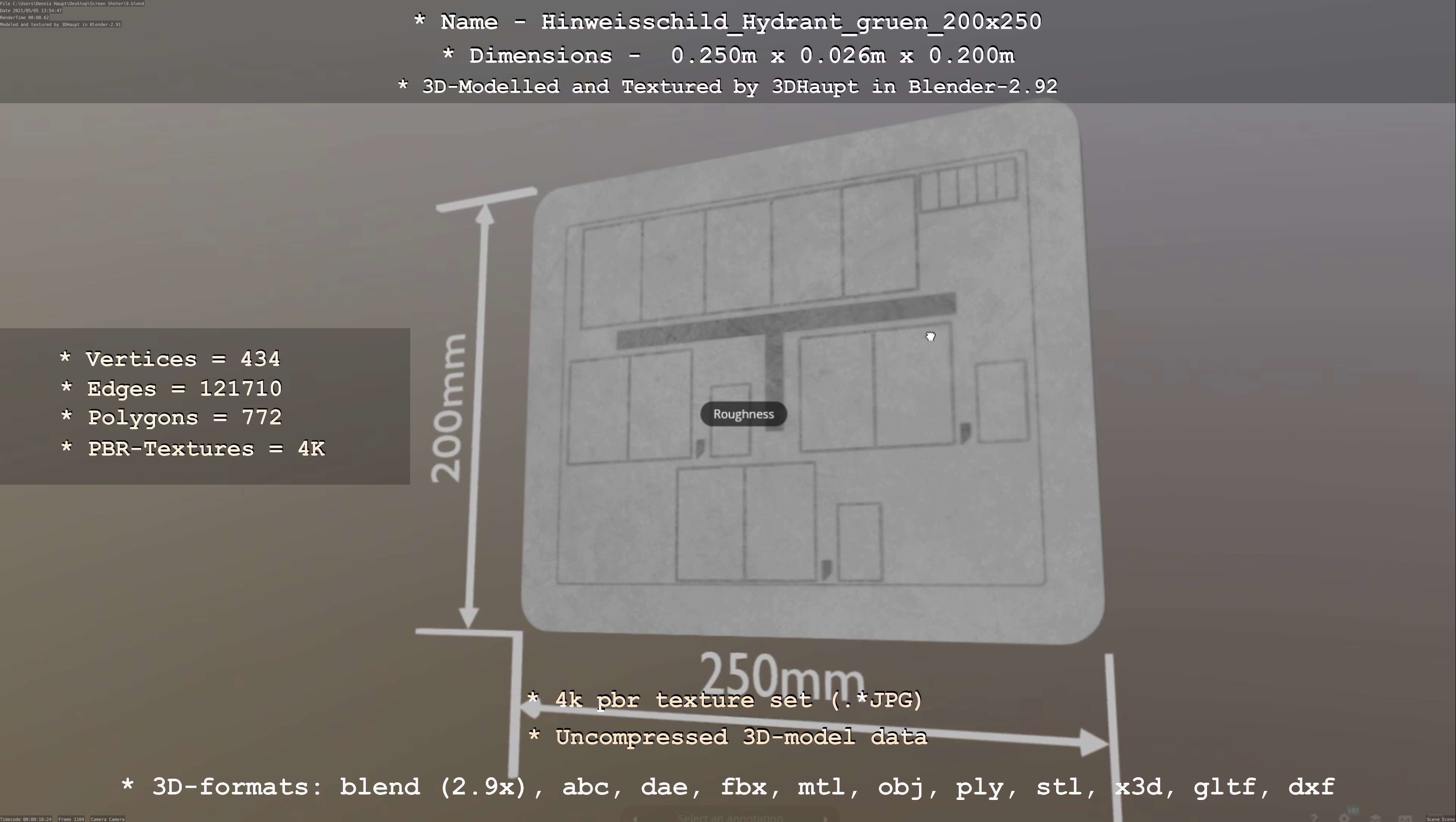 Hinweisschild Hydrant gruen 200x250mm Low-poly 3D model_41