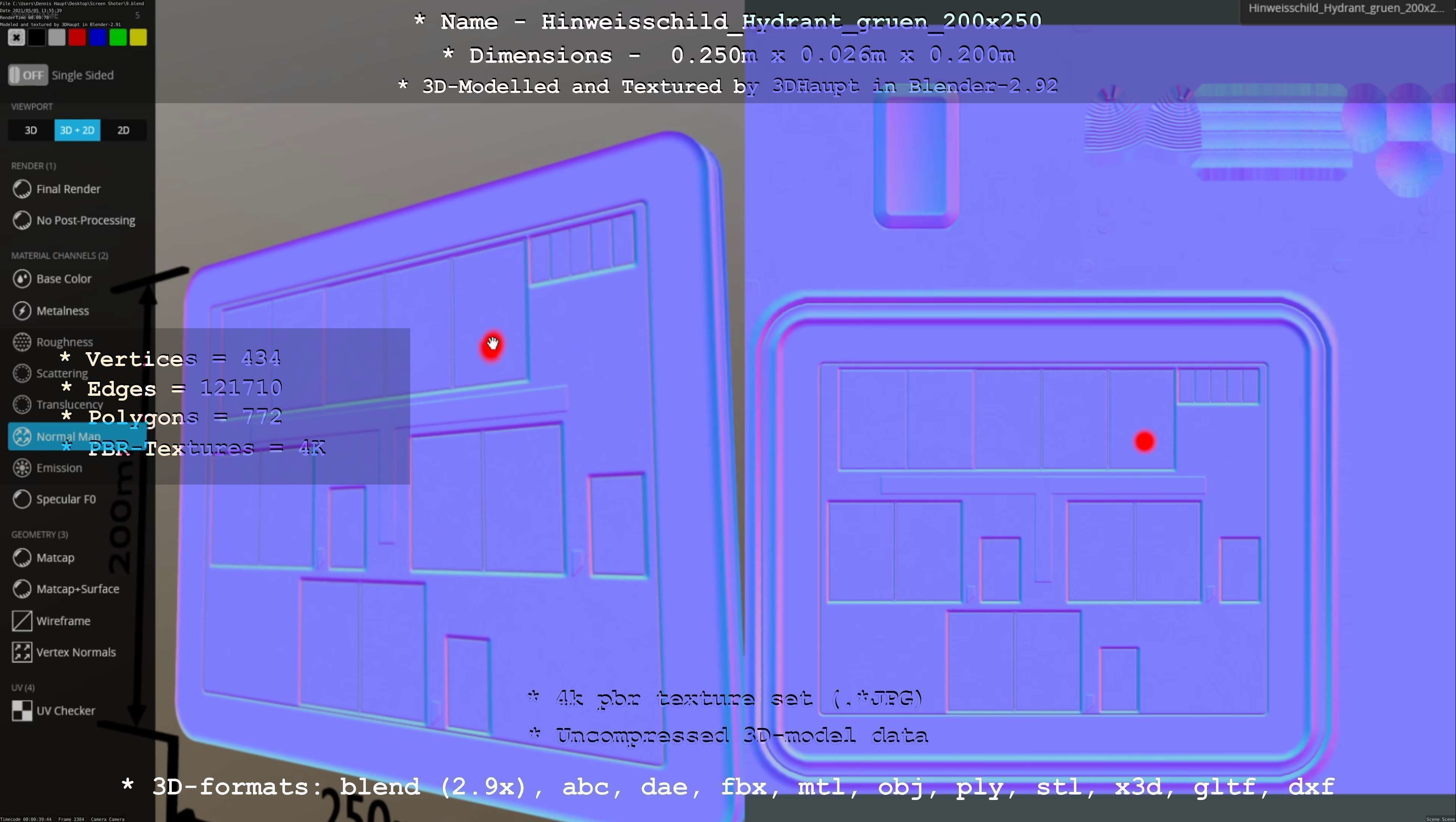 Hinweisschild Hydrant gruen 200x250mm Low-poly 3D model_73