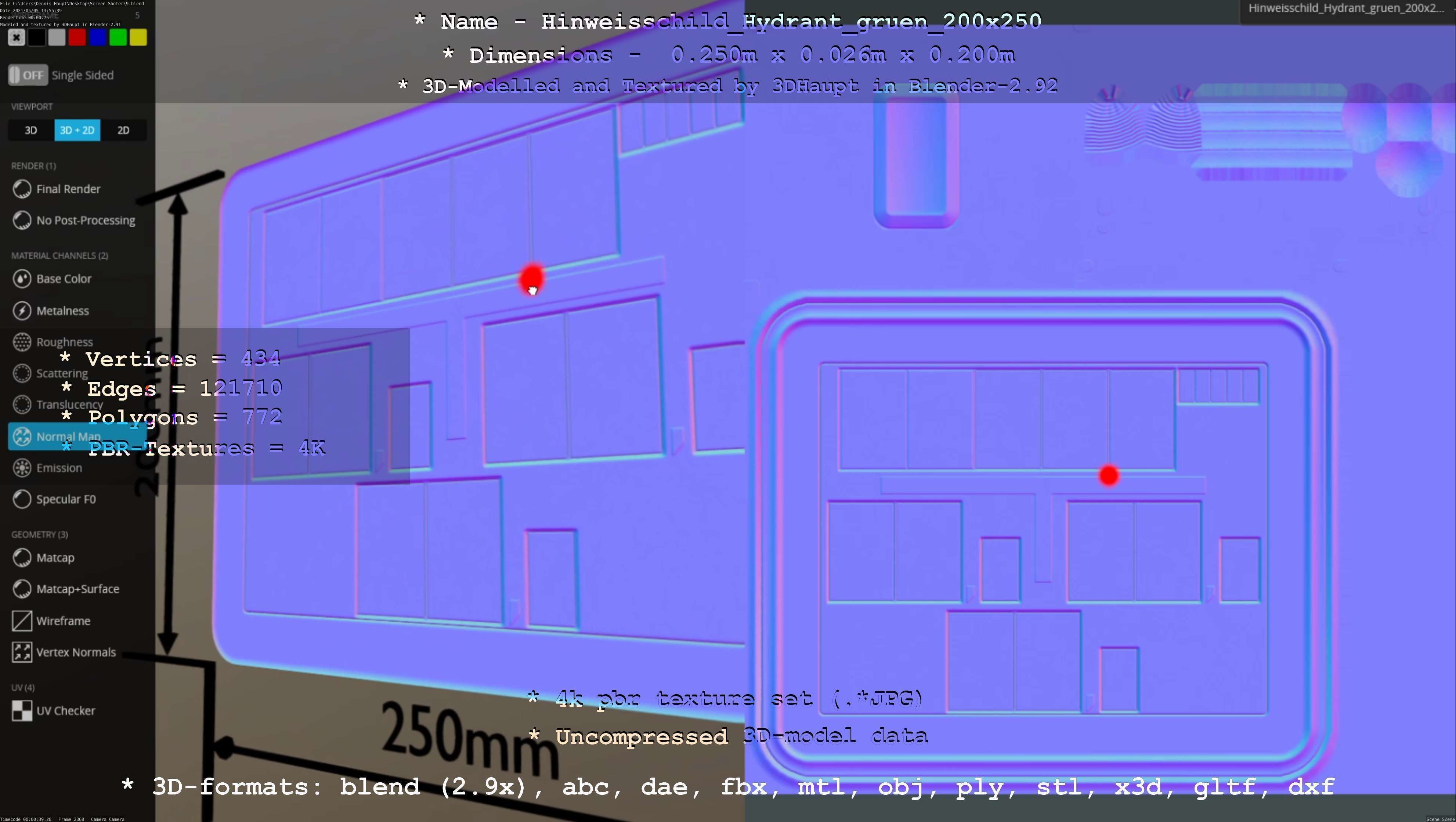 Hinweisschild Hydrant gruen 200x250mm Low-poly 3D model_77