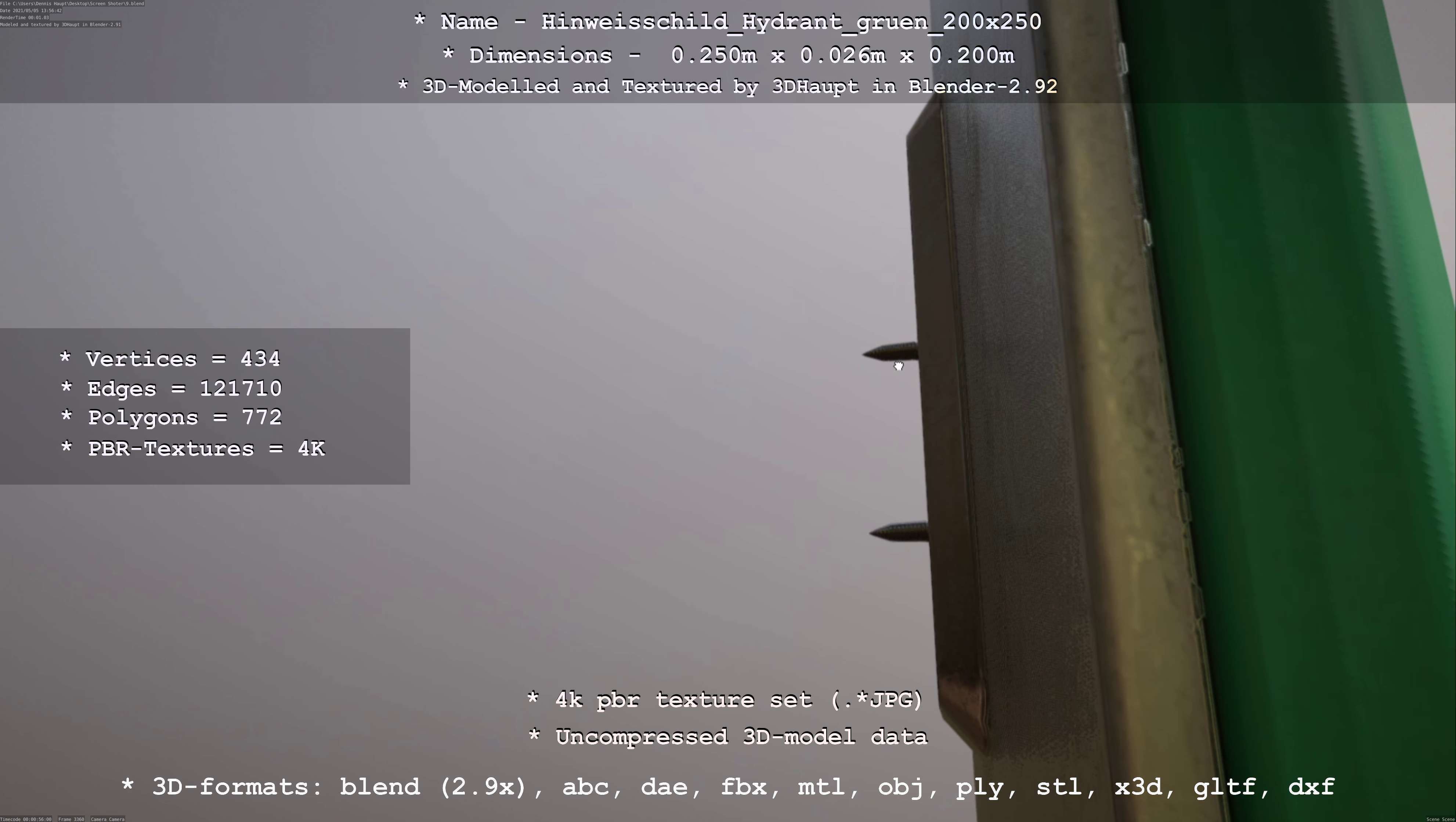 Hinweisschild Hydrant gruen 200x250mm Low-poly 3D model_96