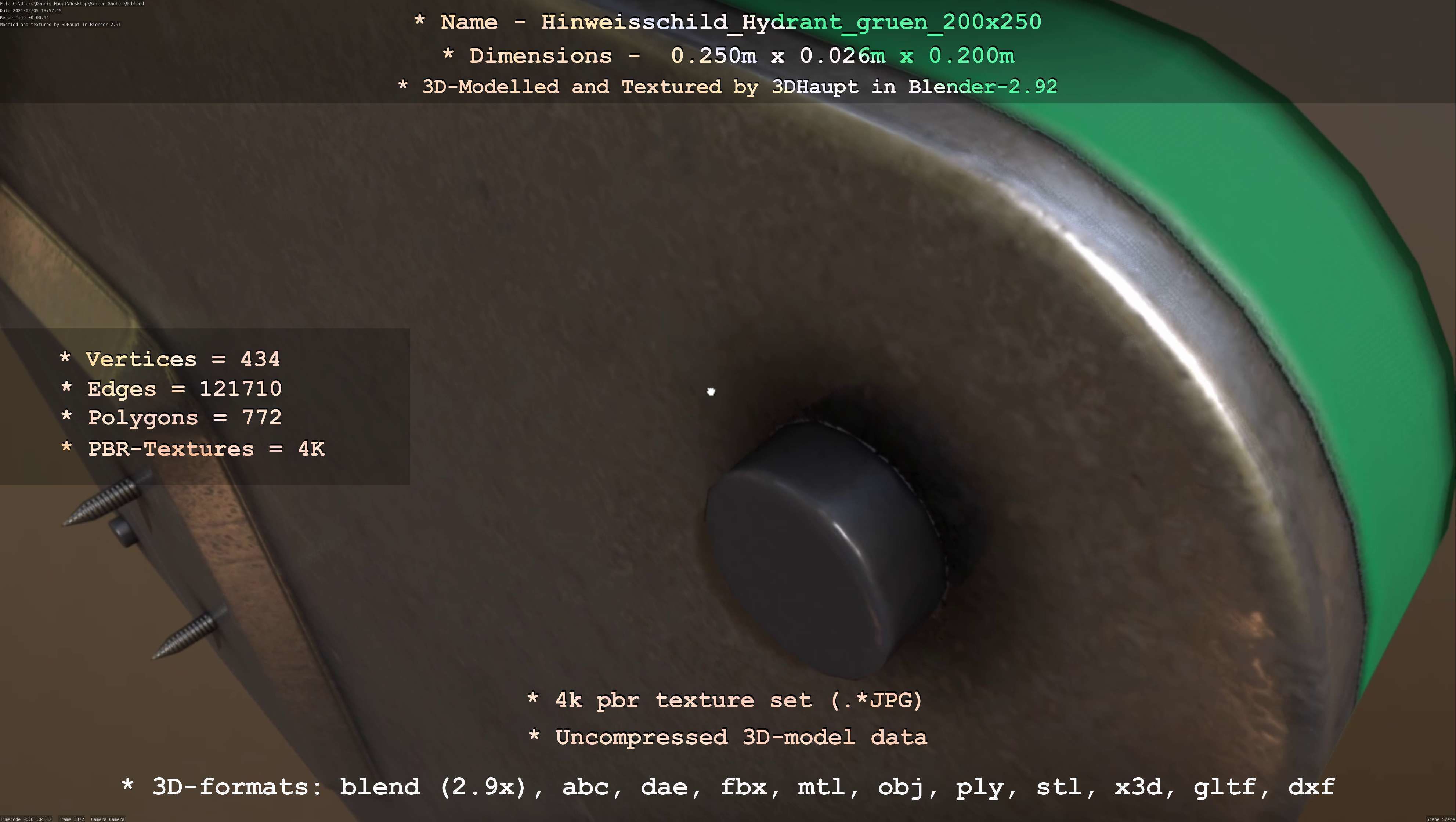 Hinweisschild Hydrant gruen 200x250mm Low-poly 3D model_8