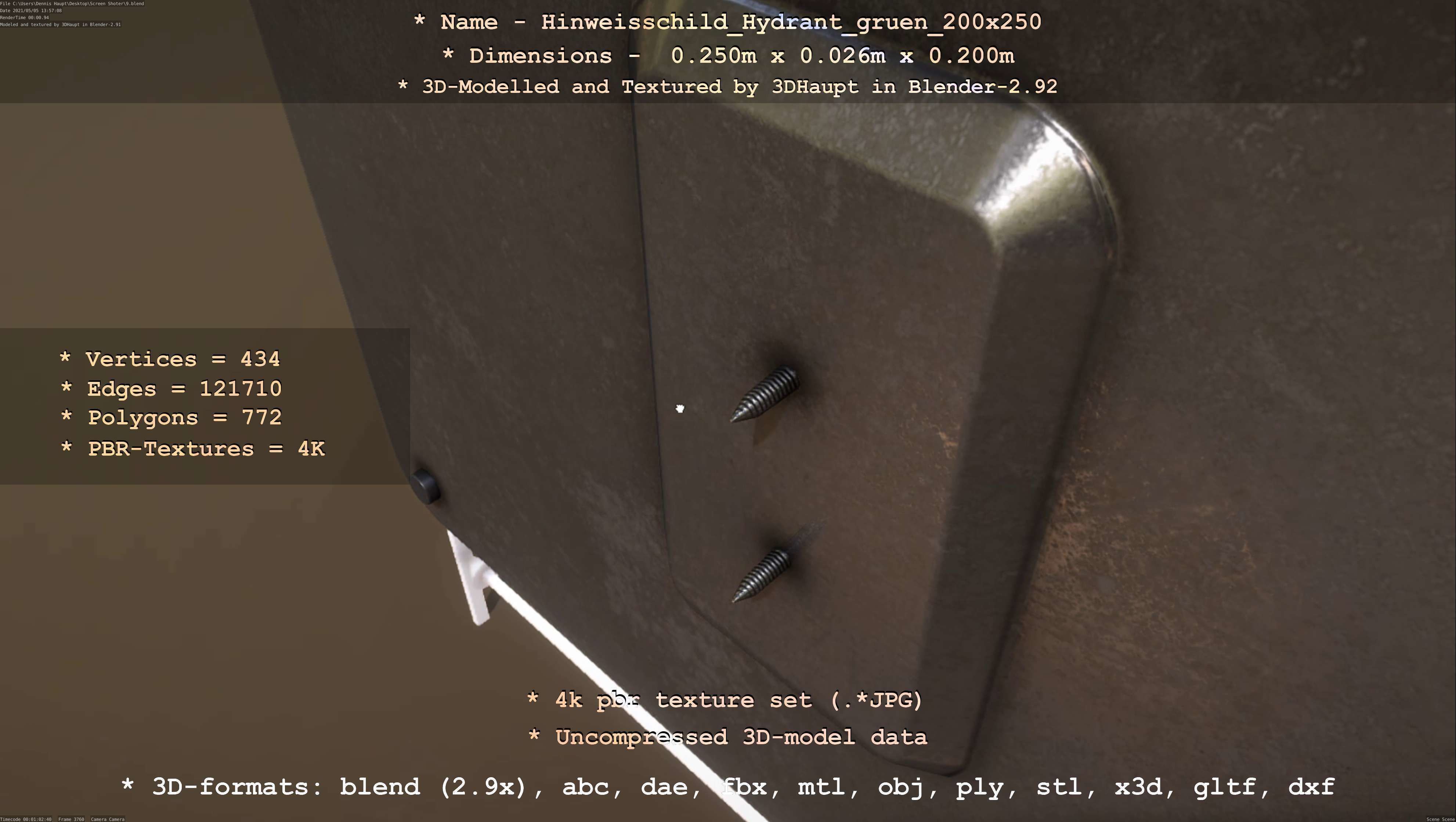 Hinweisschild Hydrant gruen 200x250mm Low-poly 3D model_111