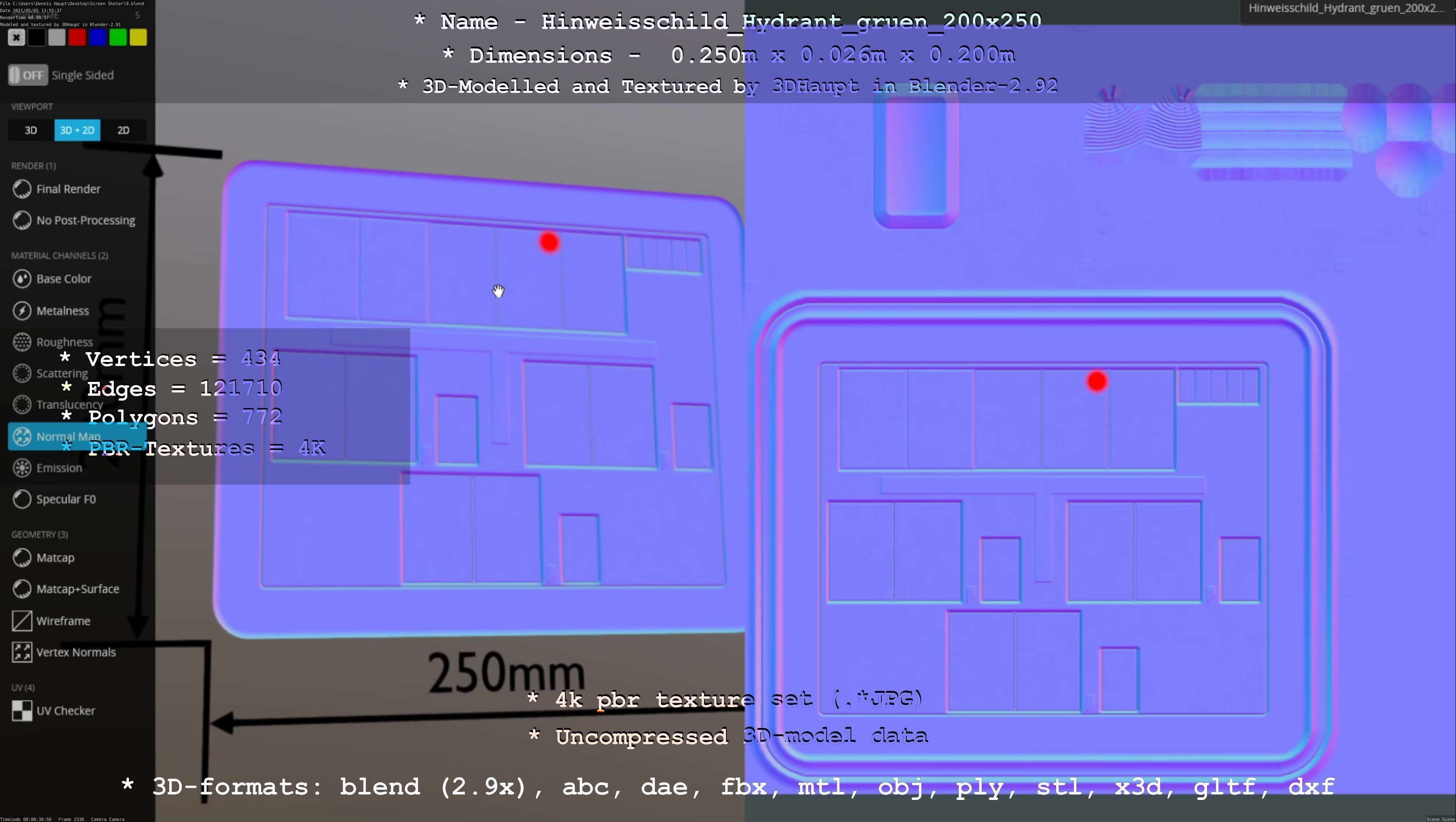 Hinweisschild Hydrant gruen 200x250mm Low-poly 3D model_68