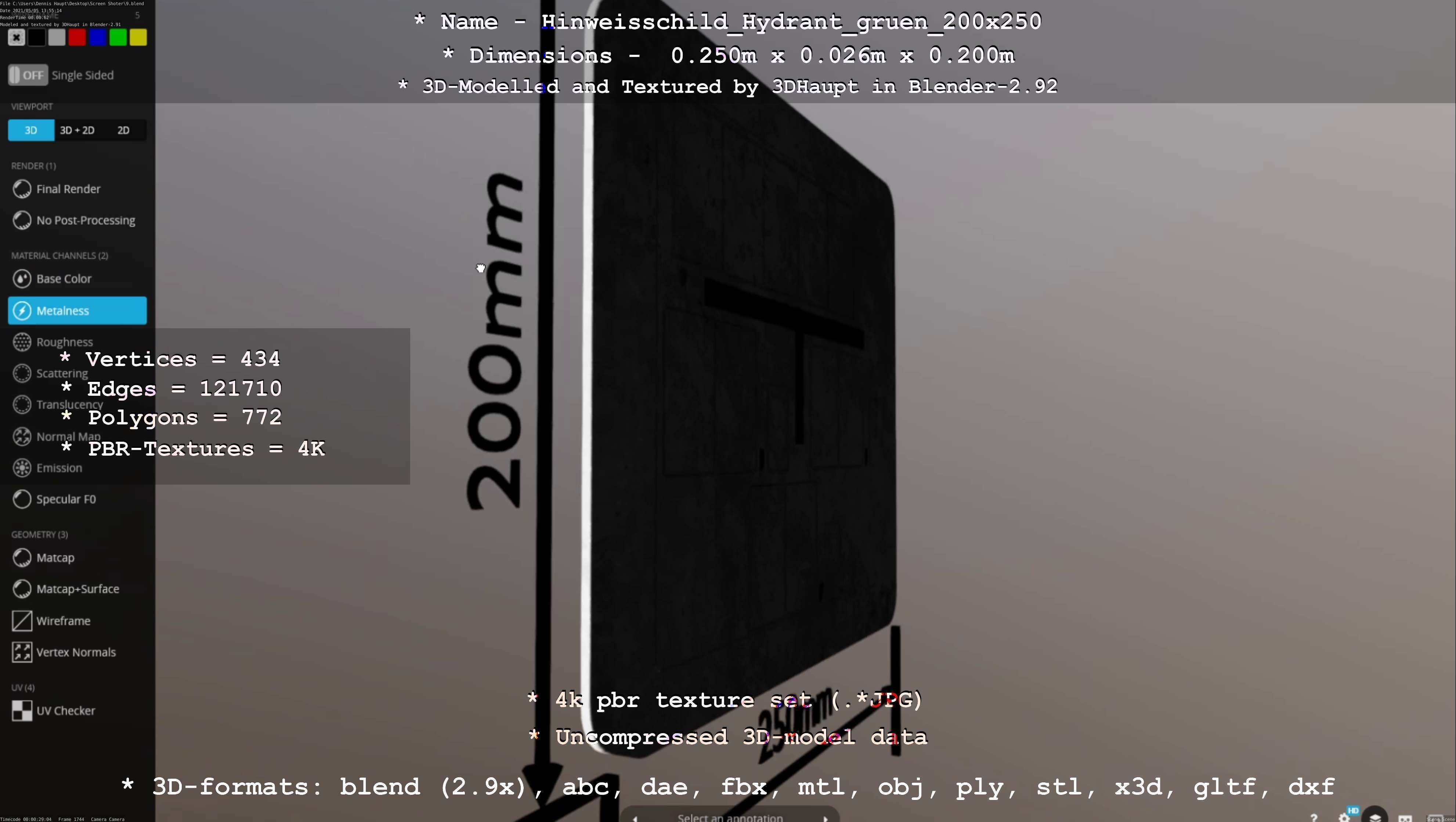 Hinweisschild Hydrant gruen 200x250mm Low-poly 3D model_63