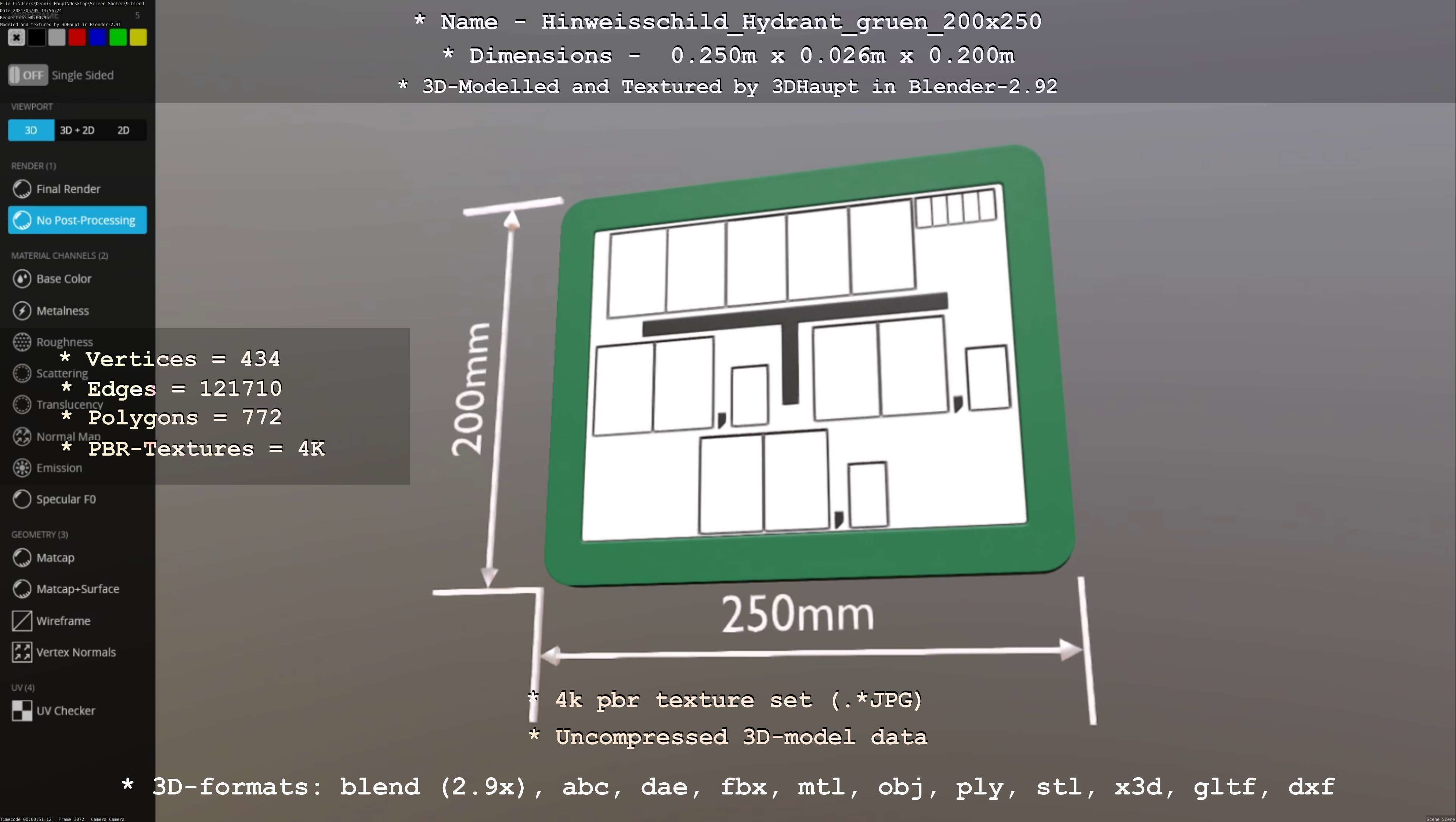Hinweisschild Hydrant gruen 200x250mm Low-poly 3D model_102