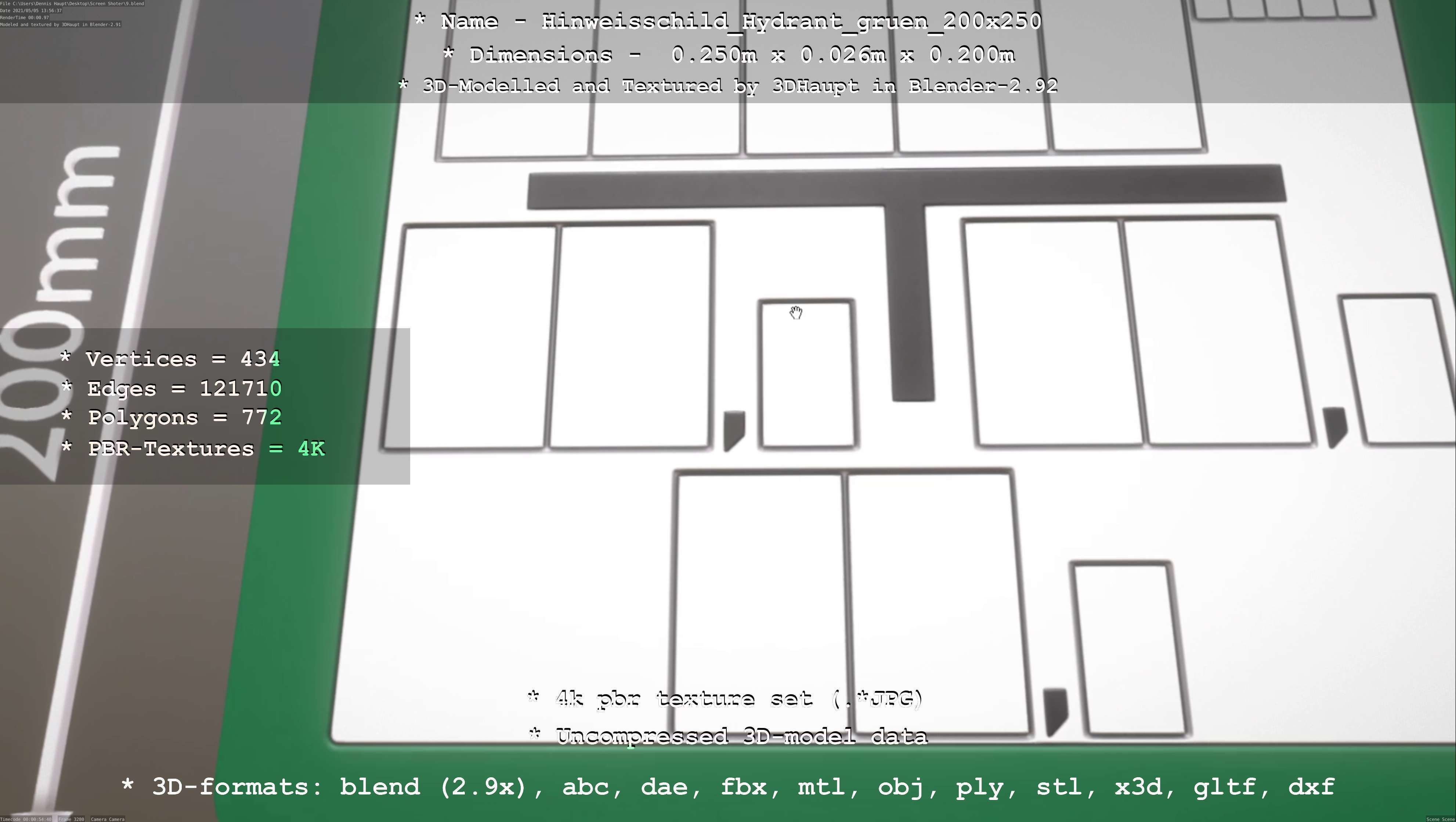 Hinweisschild Hydrant gruen 200x250mm Low-poly 3D model_19