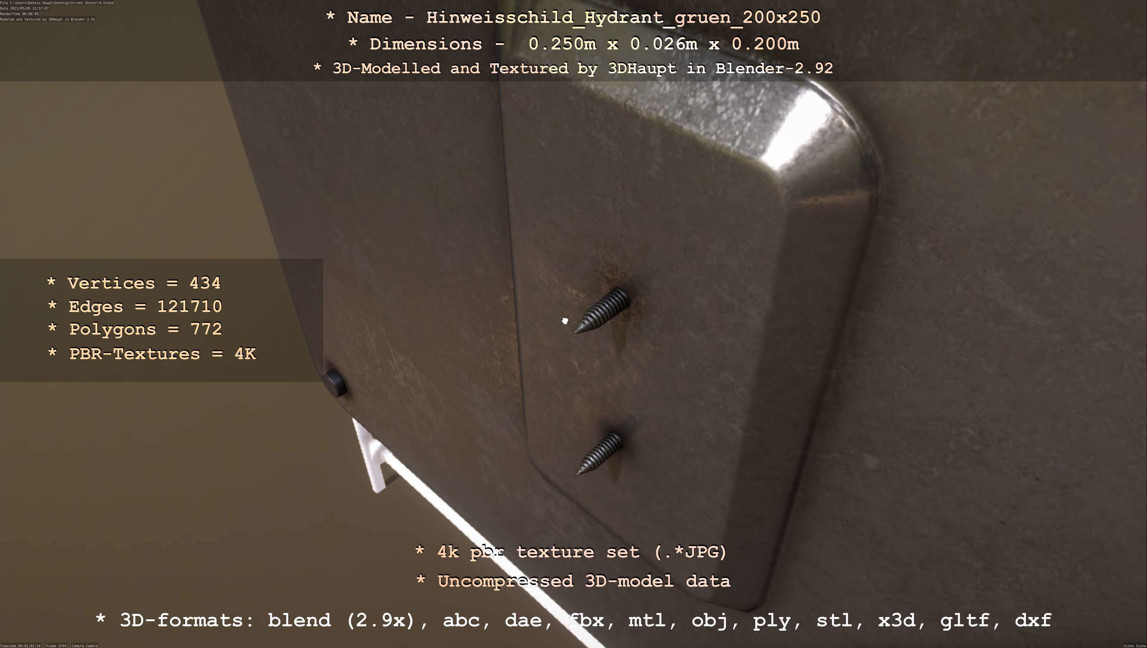 Hinweisschild Hydrant gruen 200x250mm Low-poly 3D model_117