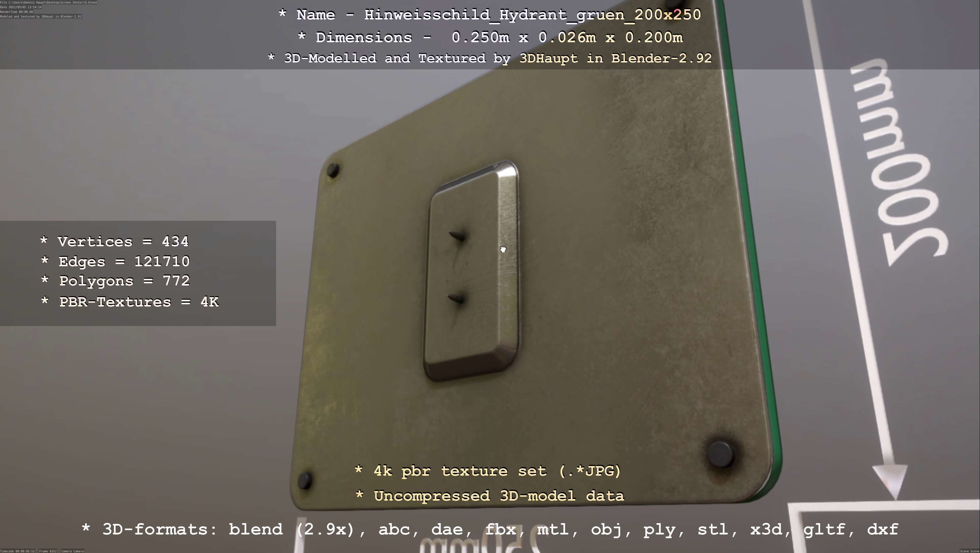 Hinweisschild Hydrant gruen 200x250mm Low-poly 3D model_114